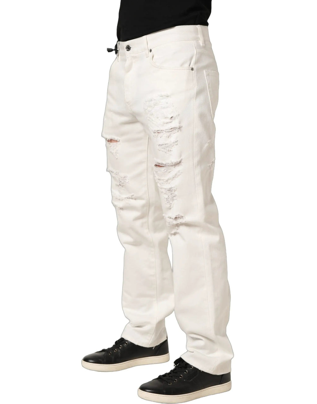 Jean droit en denim effet vieilli en coton blanc Dolce & Gabbana