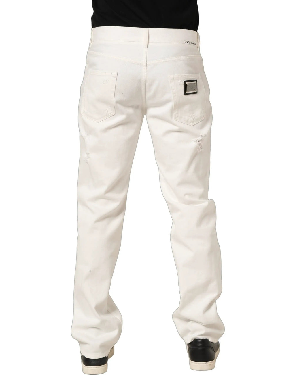 Jean droit en denim effet vieilli en coton blanc Dolce & Gabbana