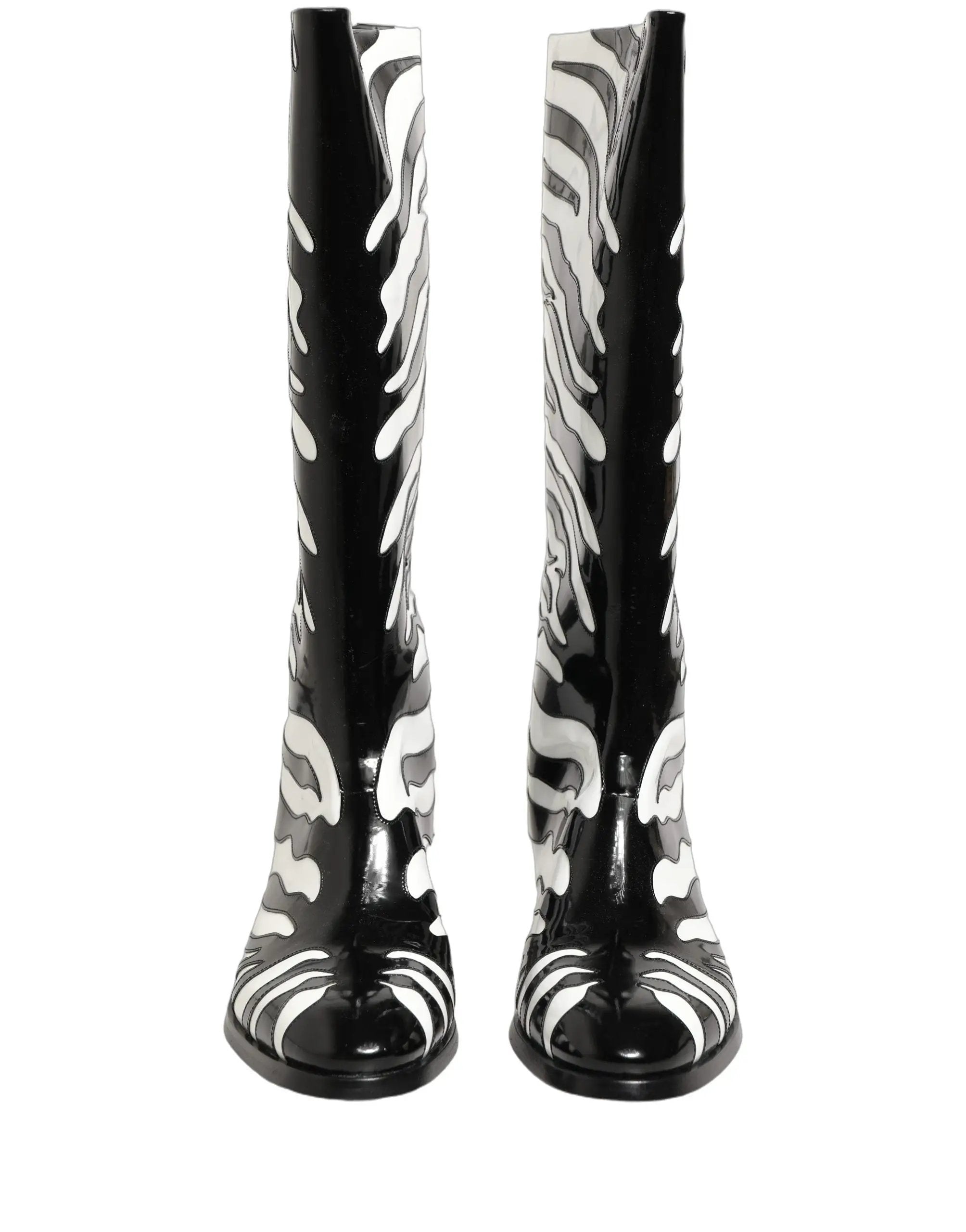 Bottes montantes homme Dolce & Gabbana noires et blanches à imprimé zèbre