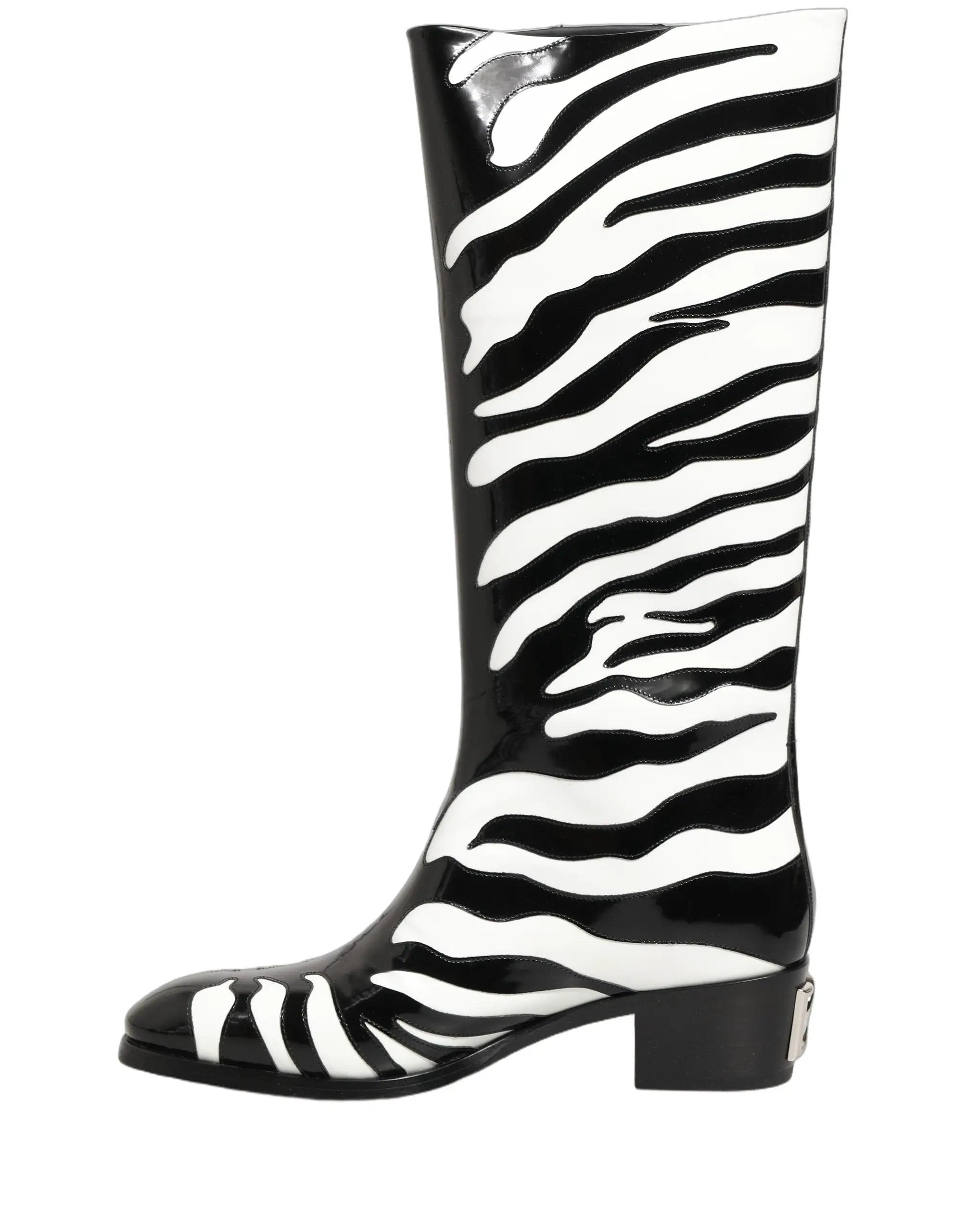 Bottes montantes homme Dolce & Gabbana noires et blanches à imprimé zèbre