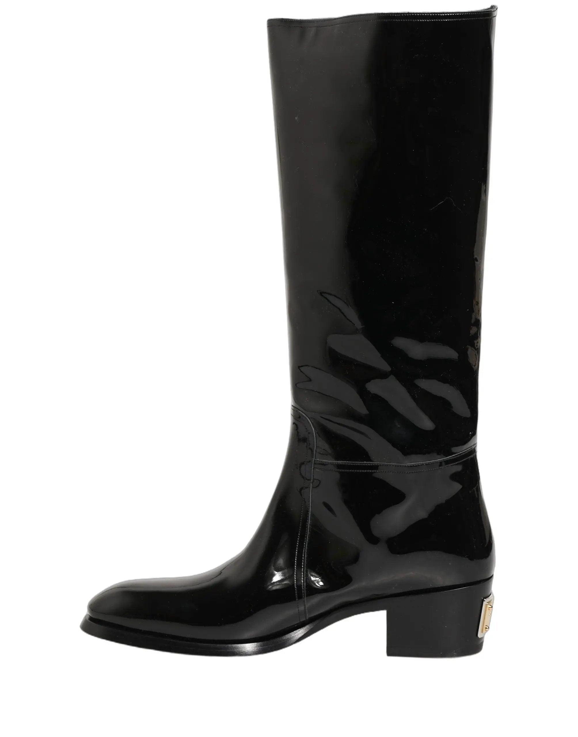 Bottes à talons hauts en cuir noir Dolce & Gabbana
