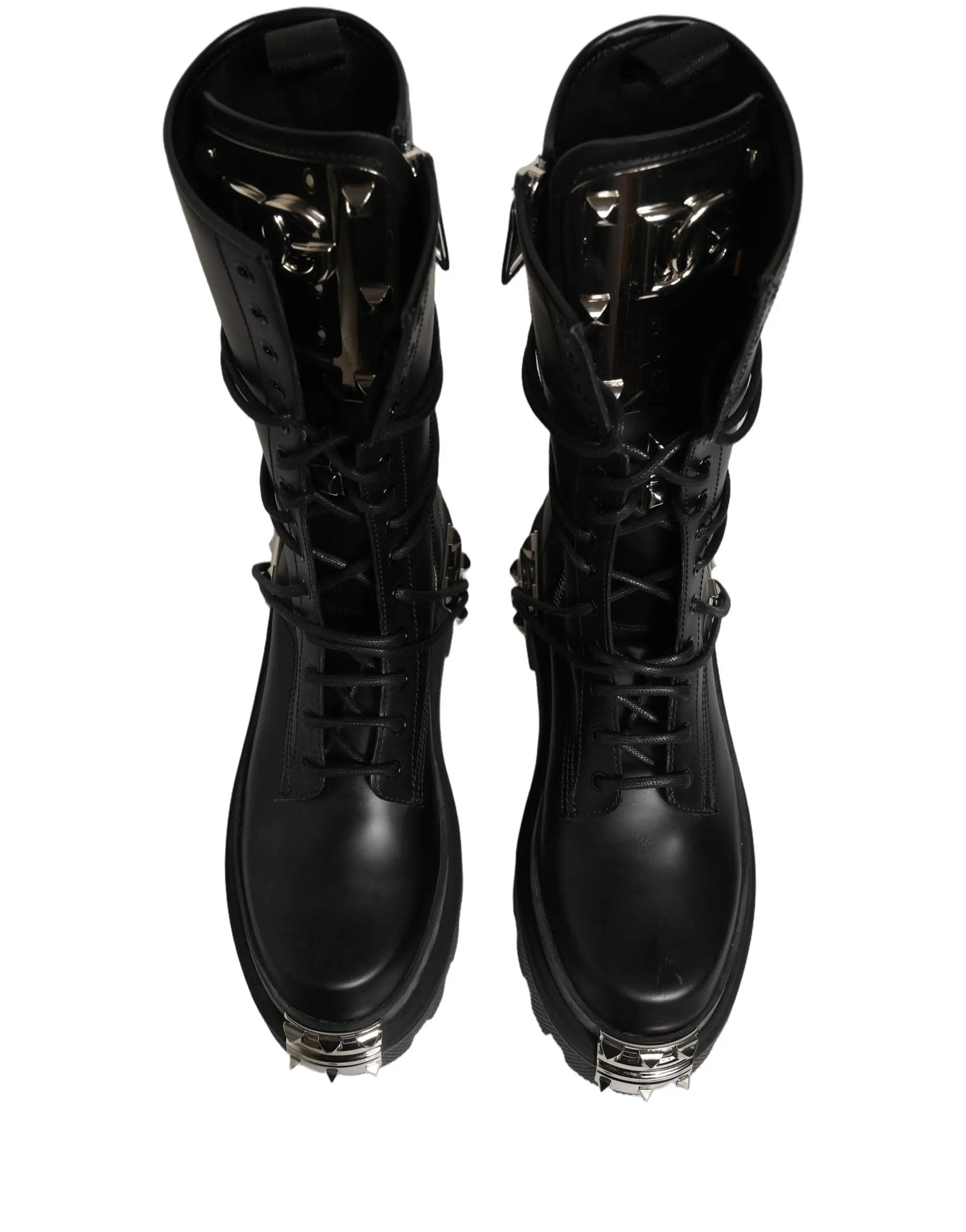 Dolce & Gabbana Black Stud Platform Combat High Boots Shoes
