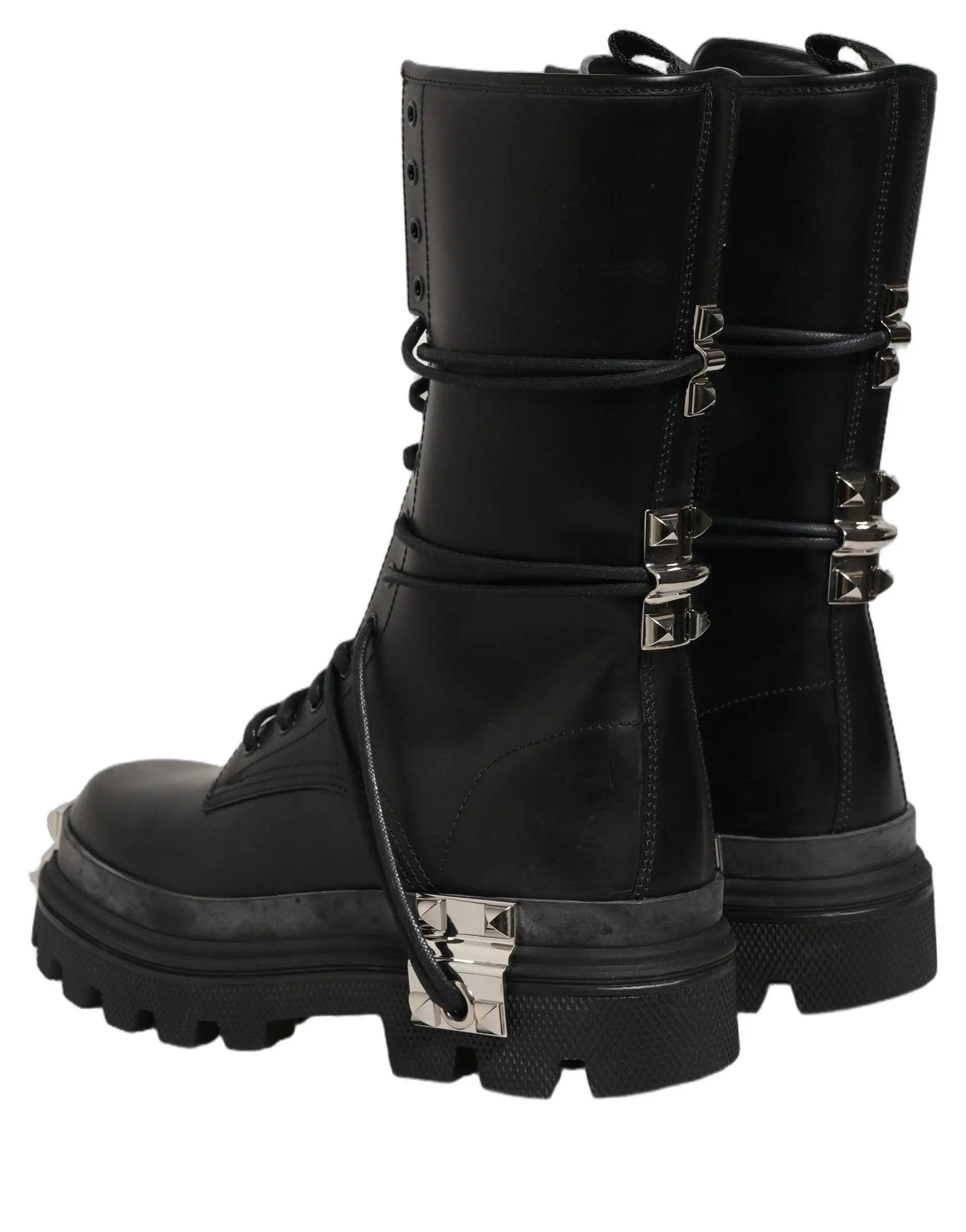 Dolce & Gabbana Black Stud Platform Combat High Boots Shoes