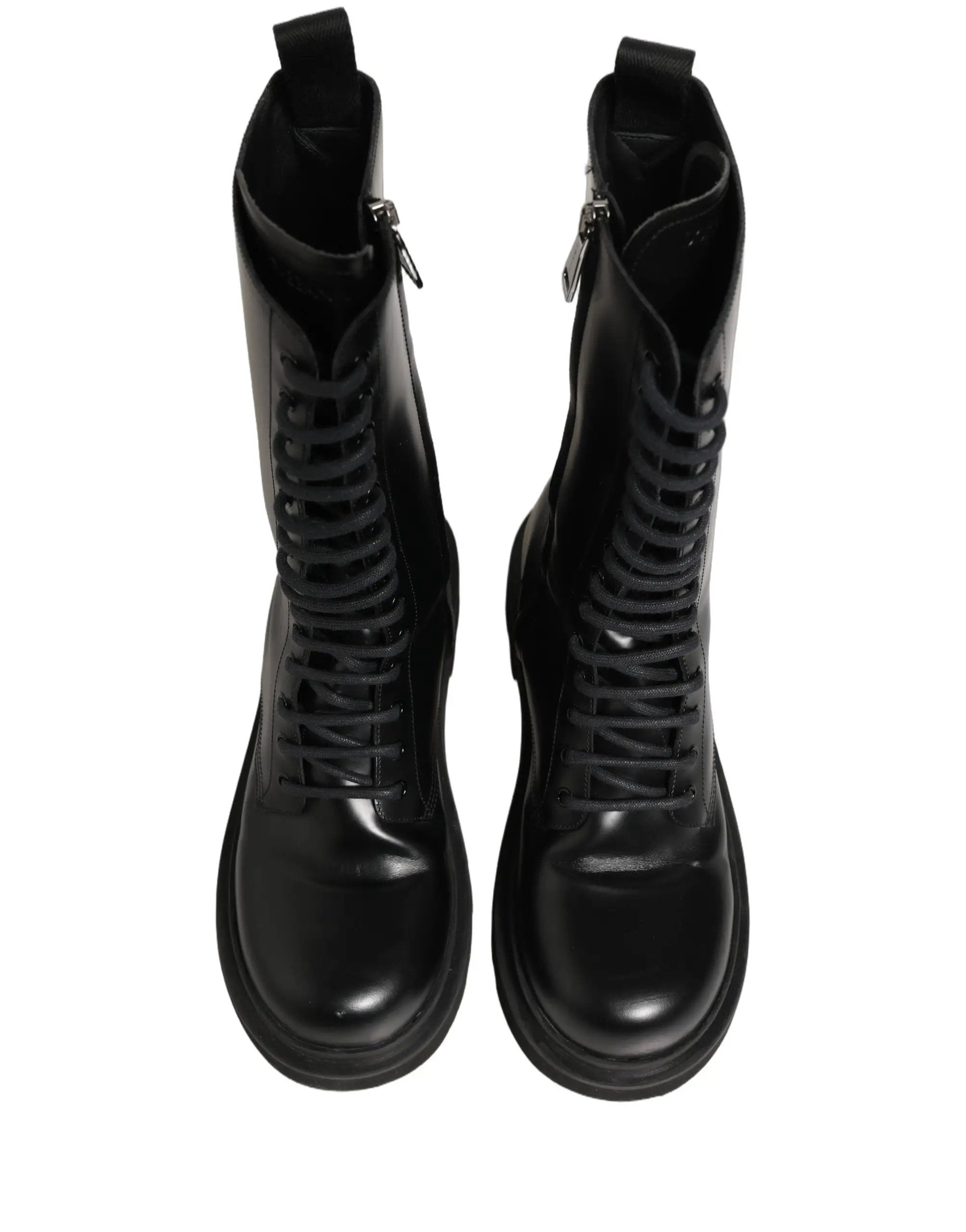 Dolce & Gabbana Black Leather Lace Up Men Combat Boots Shoes