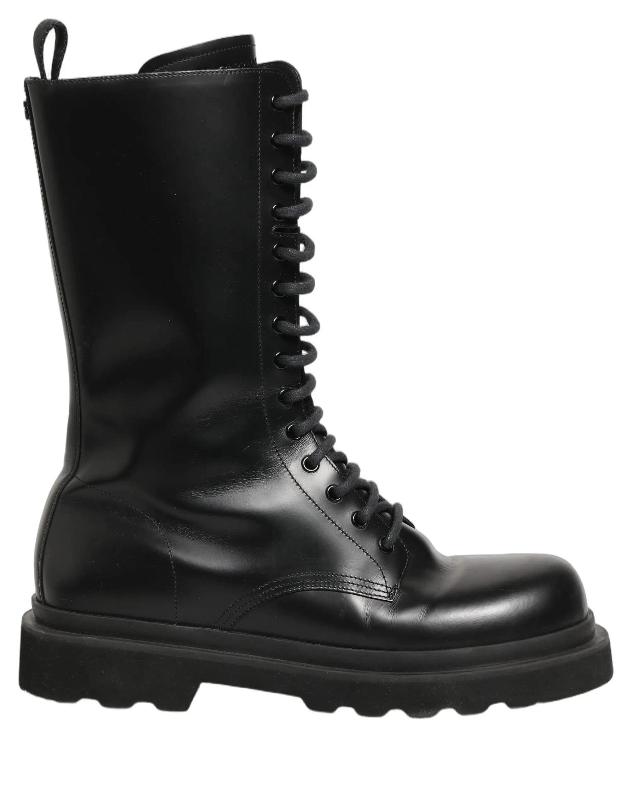 Dolce & Gabbana Black Leather Lace Up Men Combat Boots Shoes