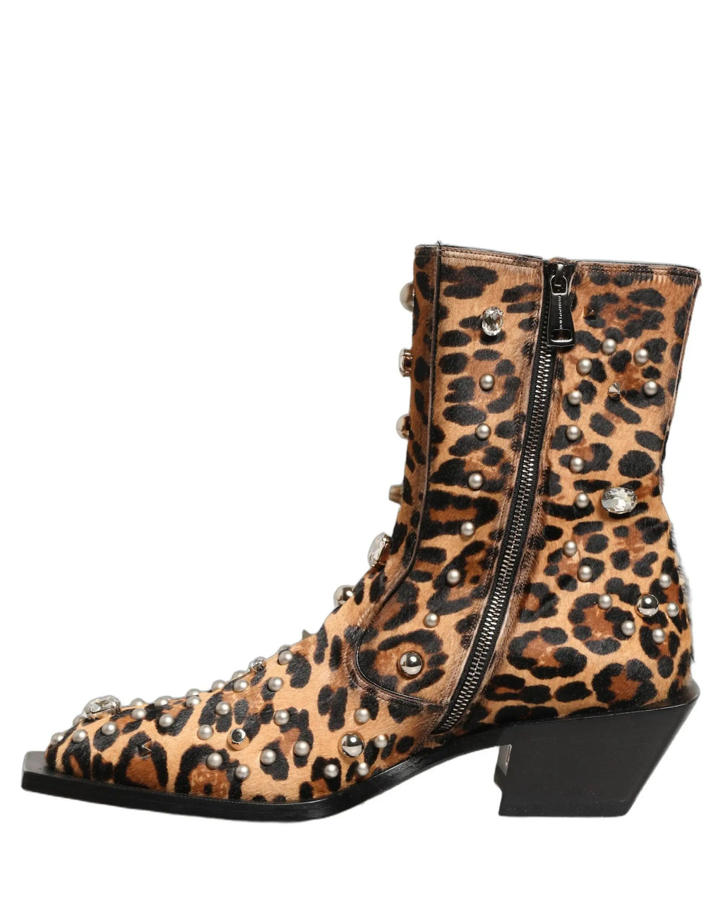 Dolce & Gabbana Brown Leopard Embellished Mid Calf Men Boots Shoes