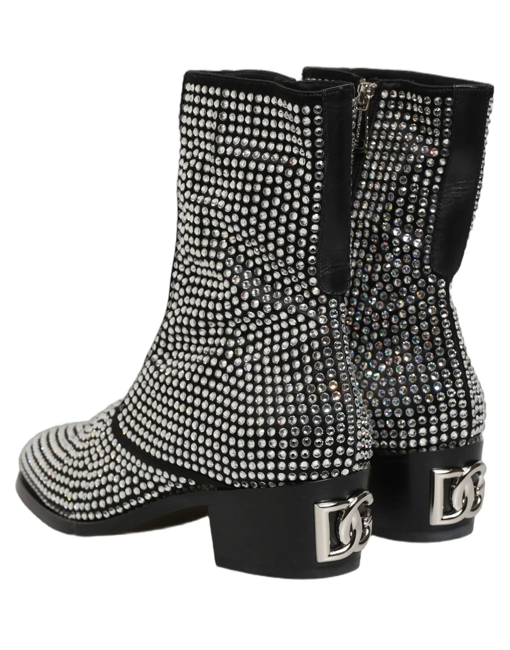 Dolce & Gabbana Black Crystal Embellished Ankle Boots Shoes