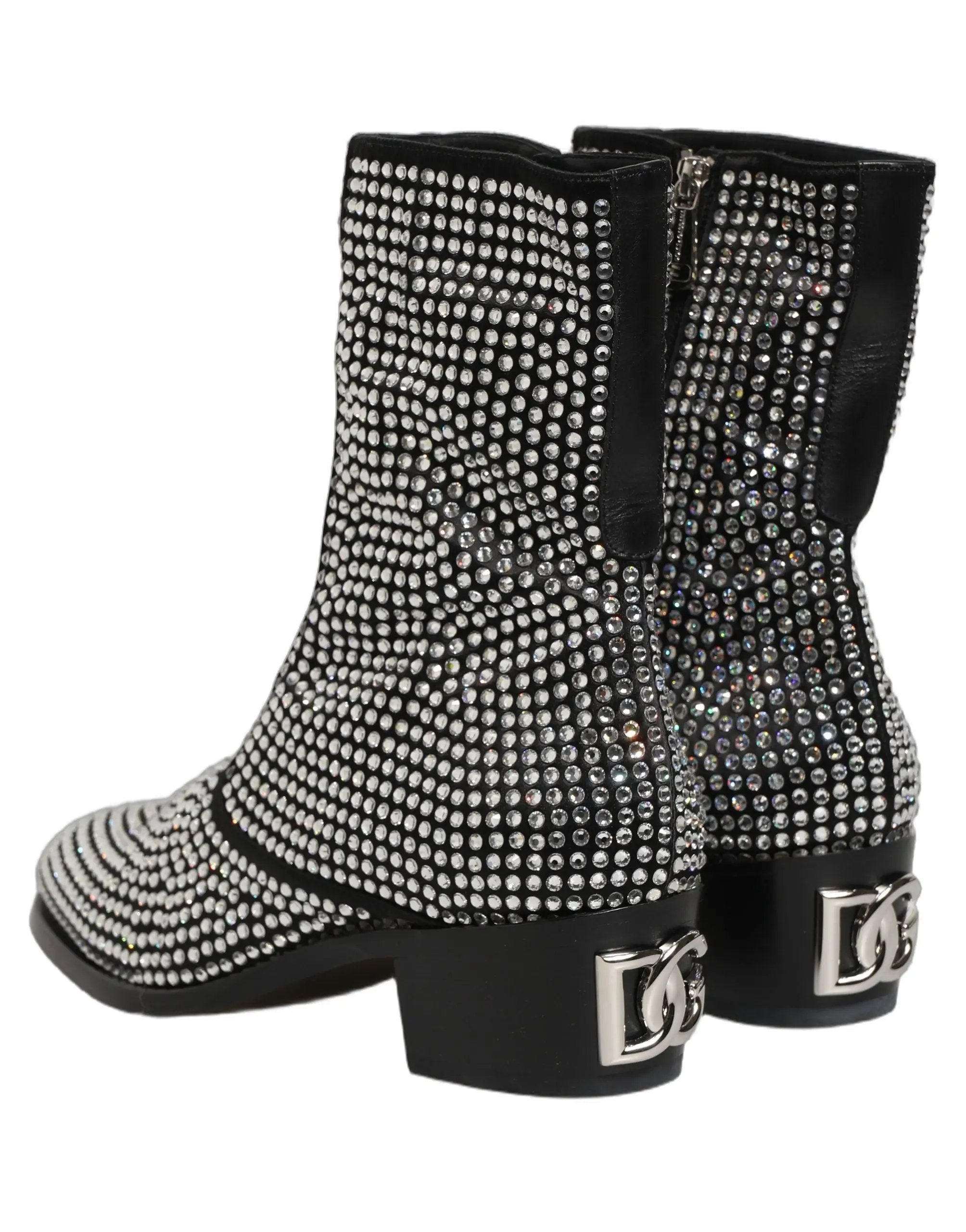 Dolce & Gabbana Black Crystal Embellished Ankle Boots Shoes