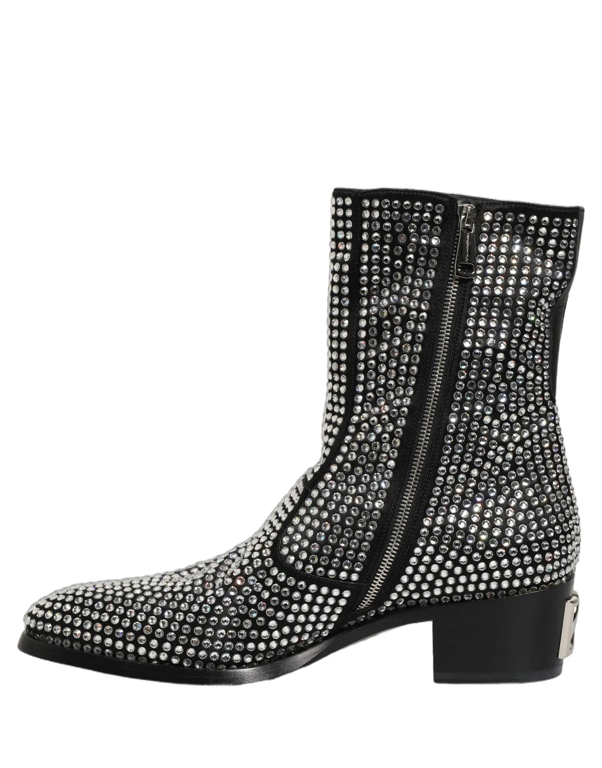 Dolce & Gabbana Black Crystal Embellished Ankle Boots Shoes