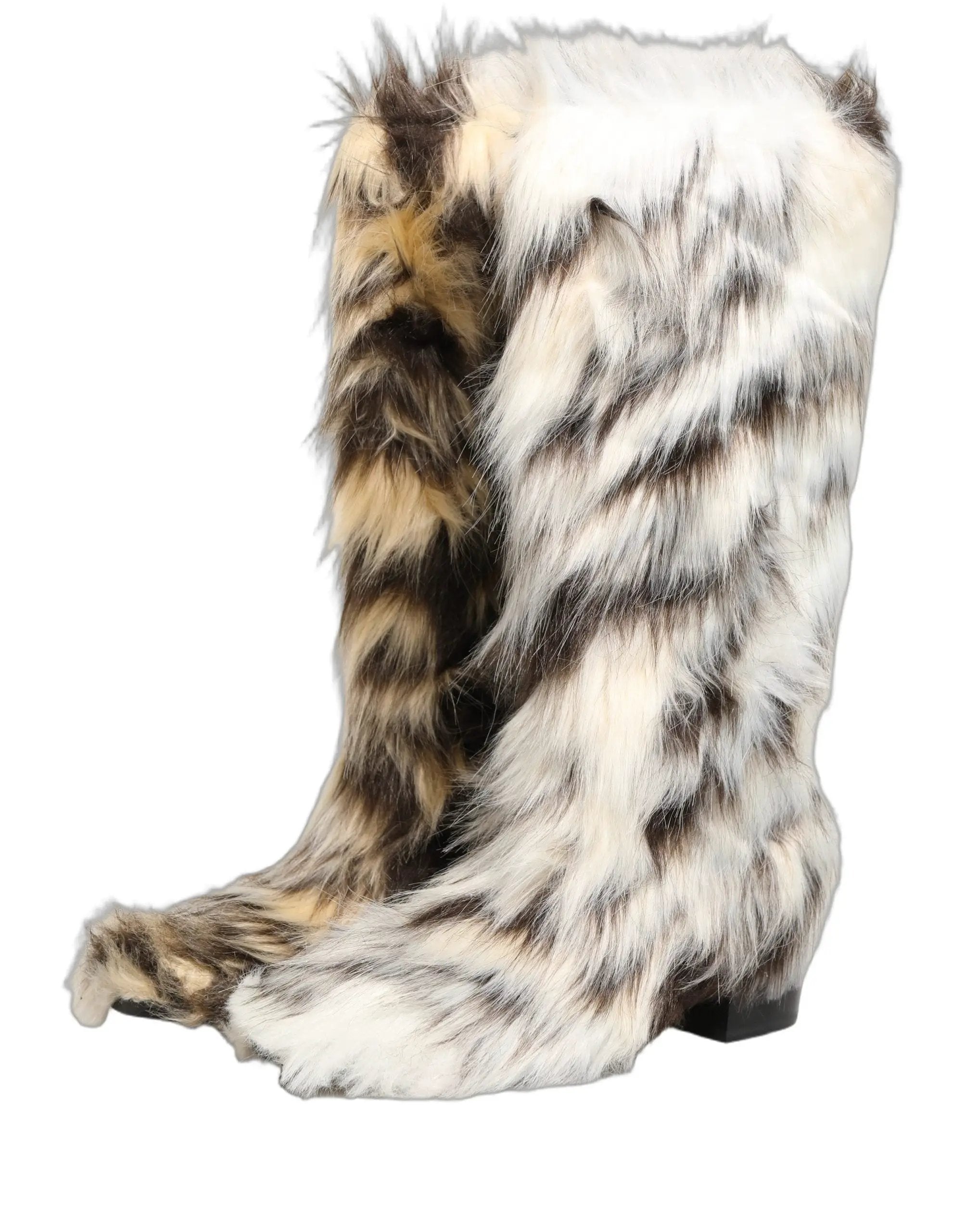 Dolce & Gabbana Multicolor Knee High Faux Fur Boots Shoes