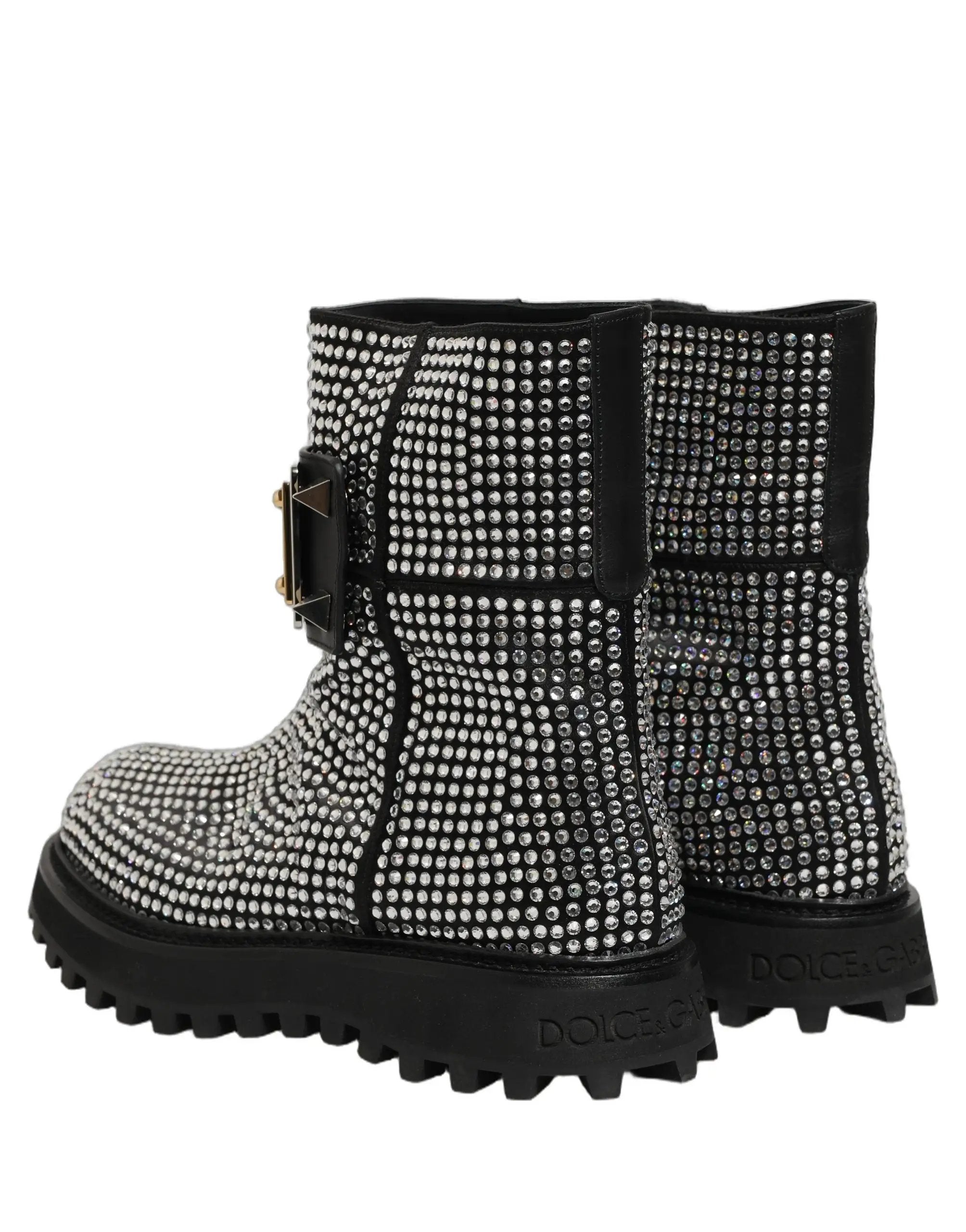 Chaussures Bottines Courtes Dolce & Gabbana Noires Ornées de Cristaux