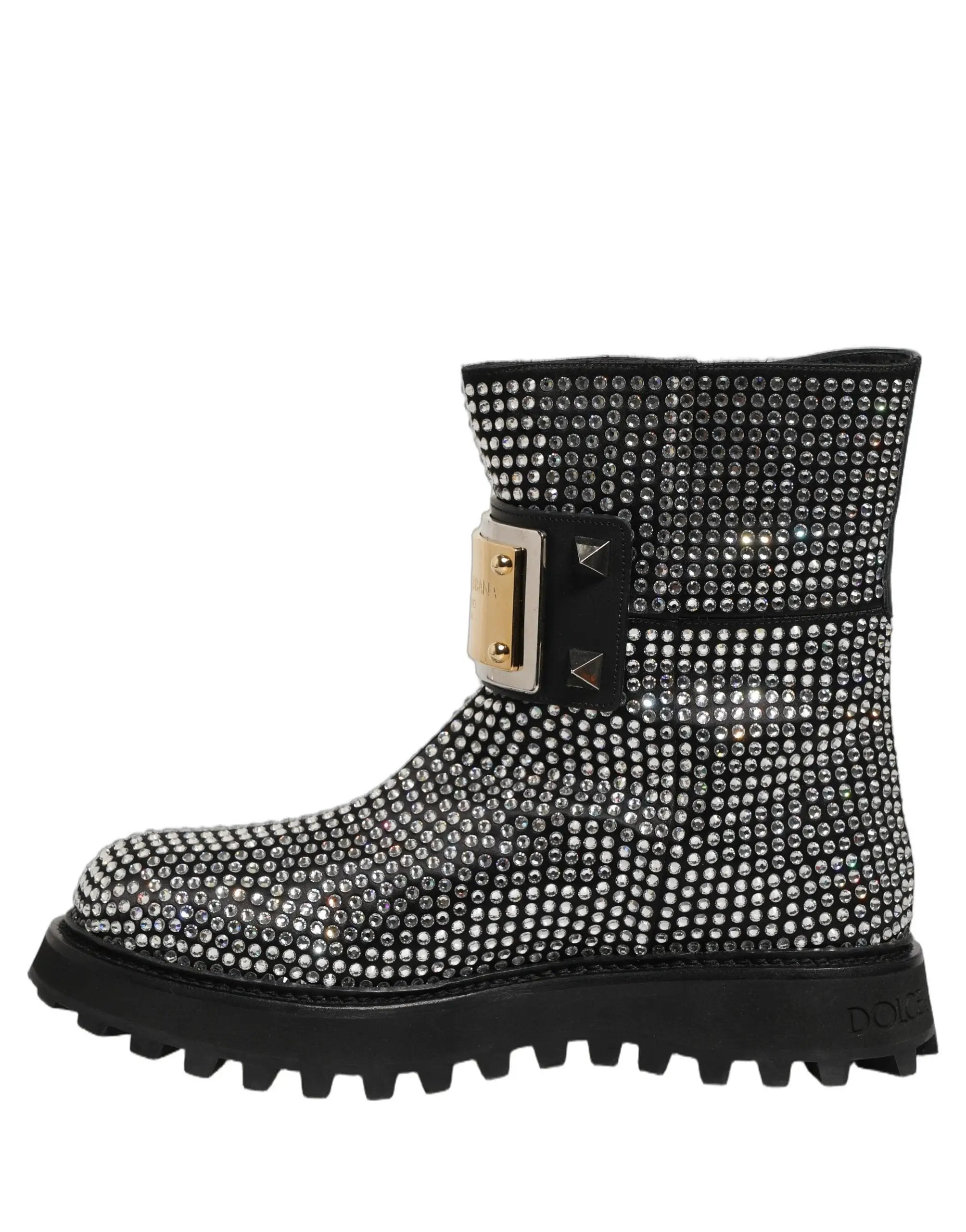 Chaussures Bottines Courtes Dolce & Gabbana Noires Ornées de Cristaux