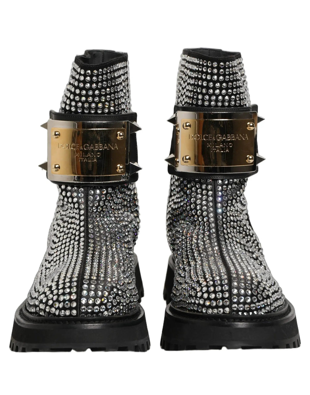 Chaussures Bottines Courtes Dolce & Gabbana Noires Ornées de Cristaux