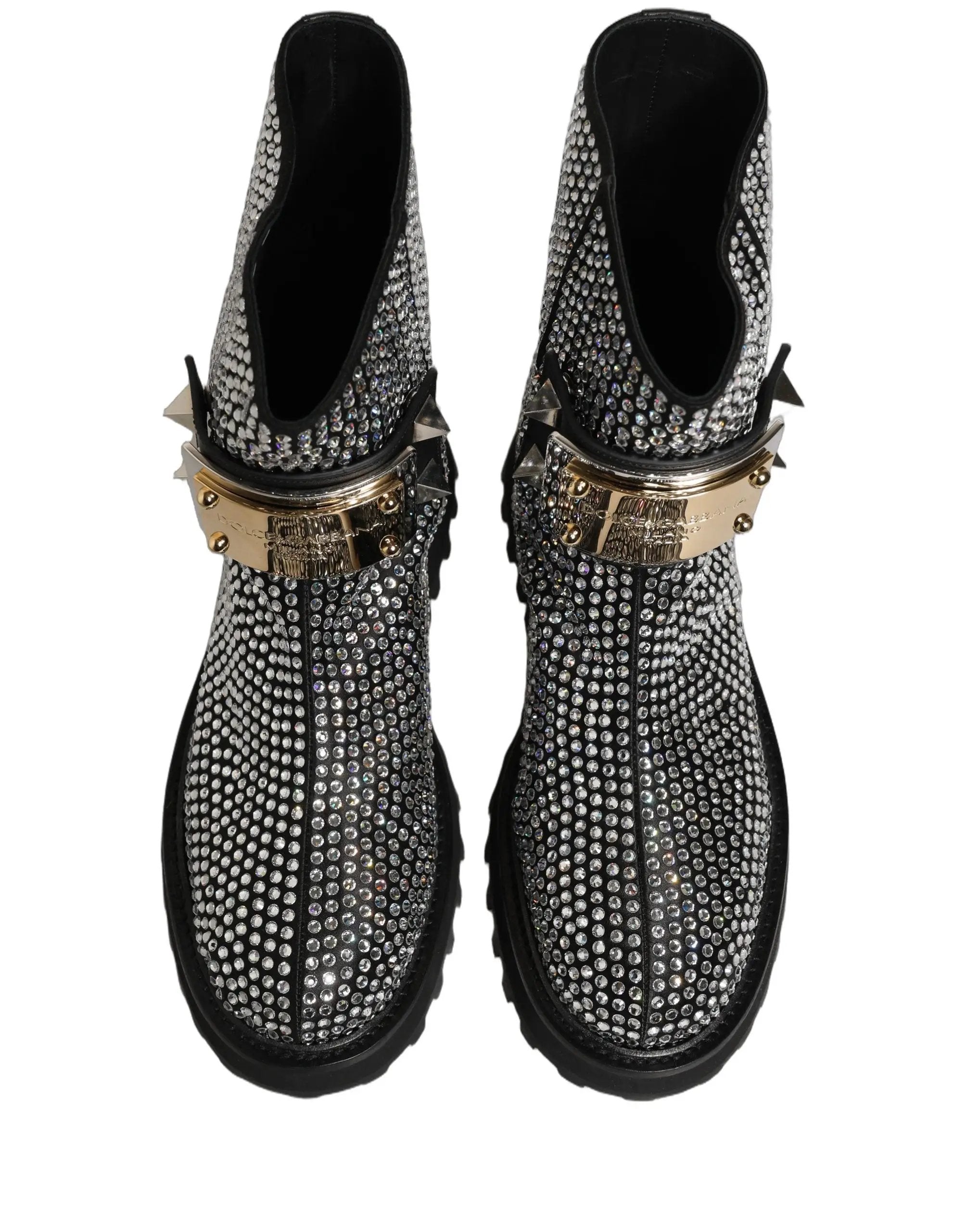 Chaussures Bottines Courtes Dolce & Gabbana Noires Ornées de Cristaux