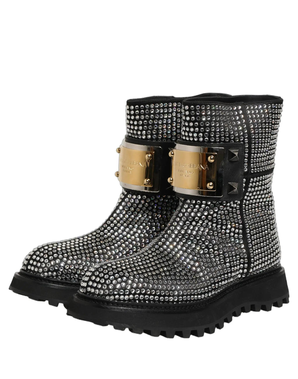 Chaussures Bottines Courtes Dolce & Gabbana Noires Ornées de Cristaux
