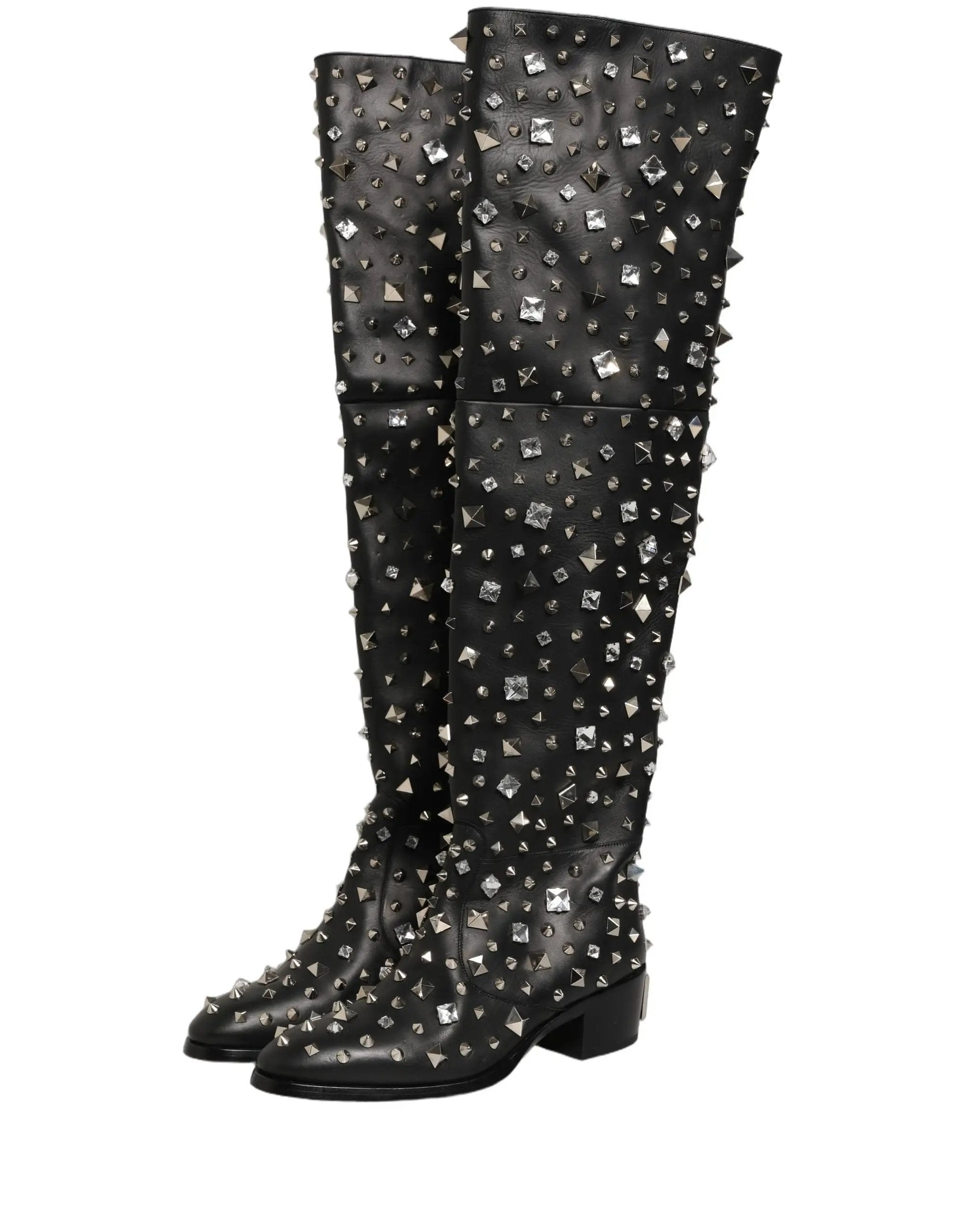 Bottes hautes Dolce & Gabbana noires ornées de cristaux