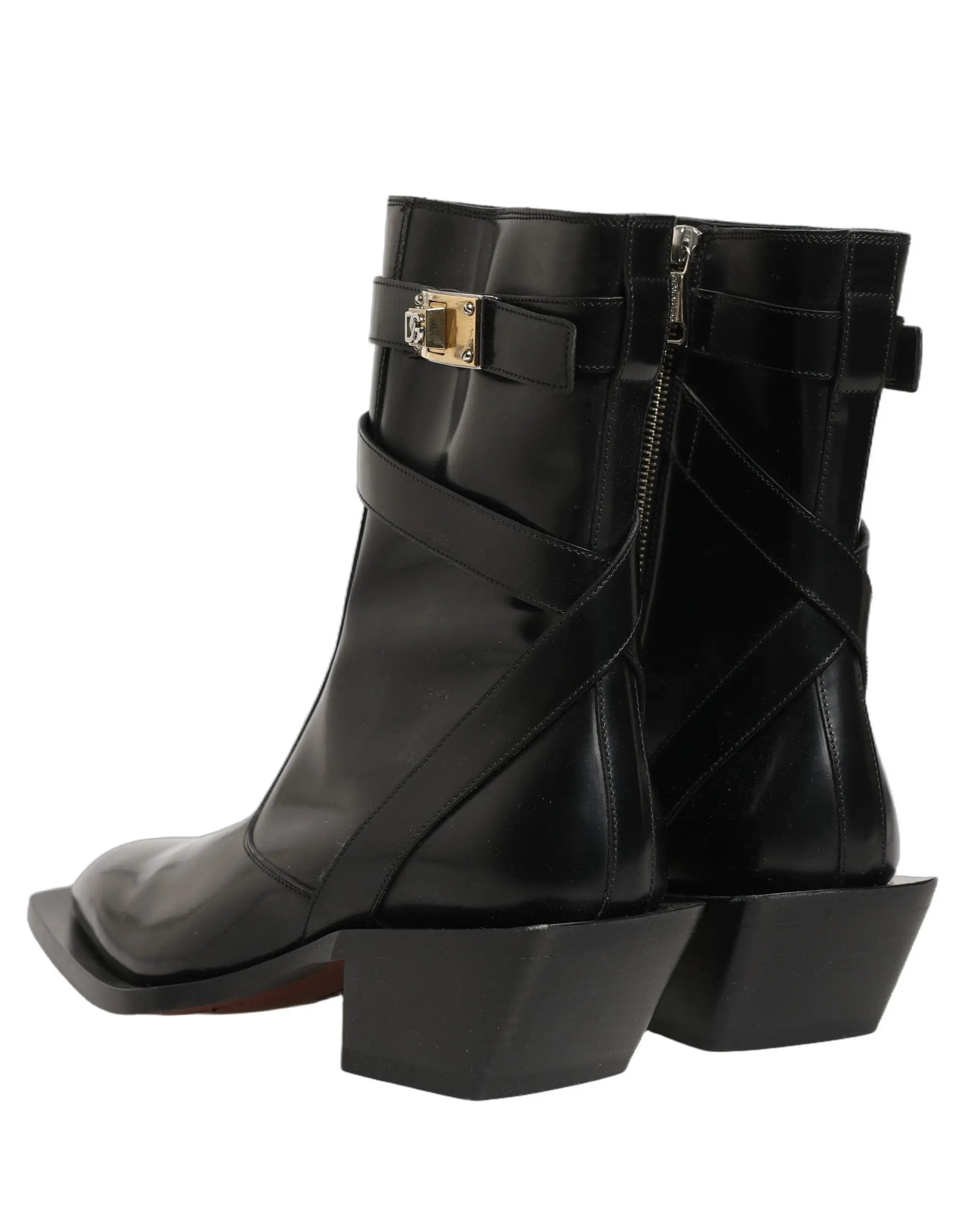 Bottes mi-mollet Dolce & Gabbana en cuir noir avec plaque DG