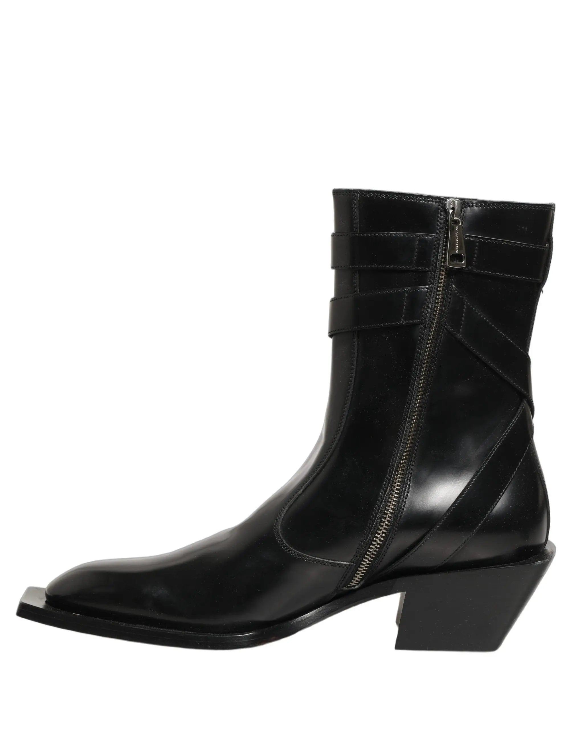 Bottes mi-mollet Dolce & Gabbana en cuir noir avec plaque DG