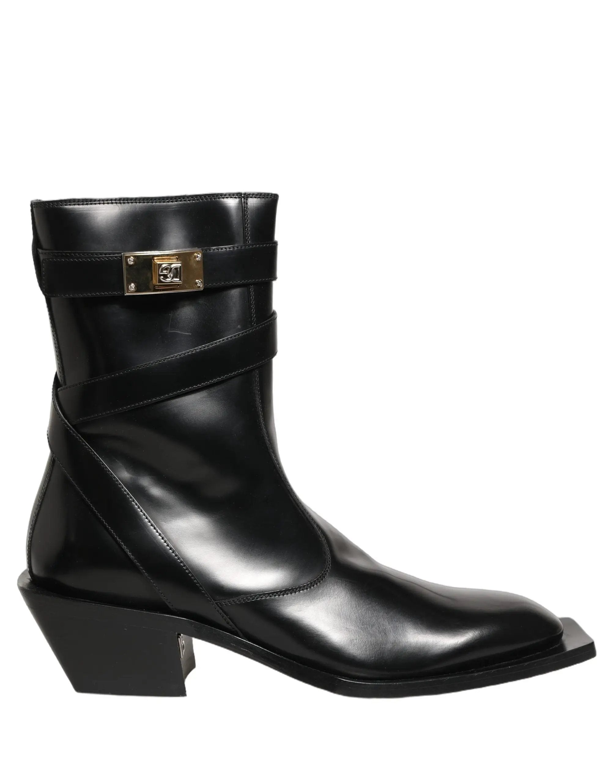 Bottes mi-mollet Dolce & Gabbana en cuir noir avec plaque DG