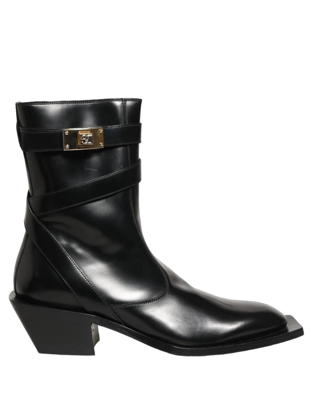 Bottes mi-mollet Dolce & Gabbana en cuir noir avec plaque DG