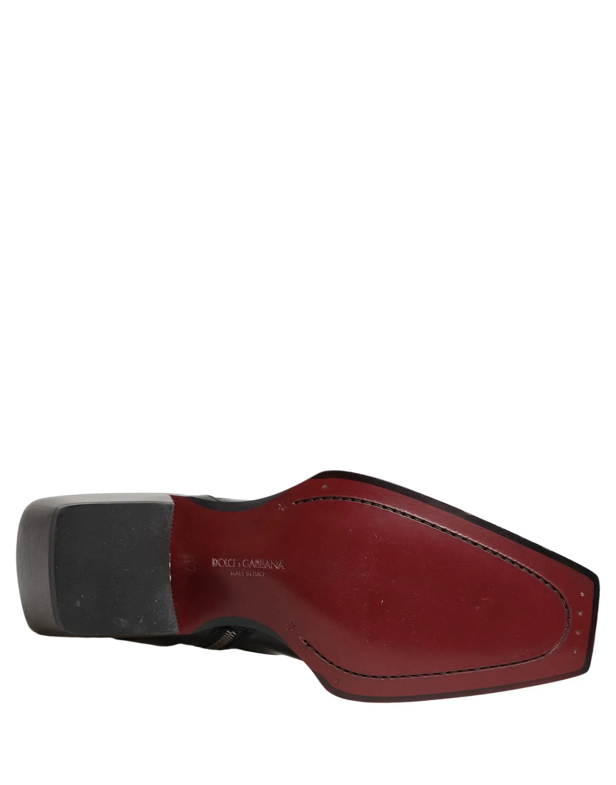 Bottes mi-mollet Dolce & Gabbana en cuir noir avec plaque DG