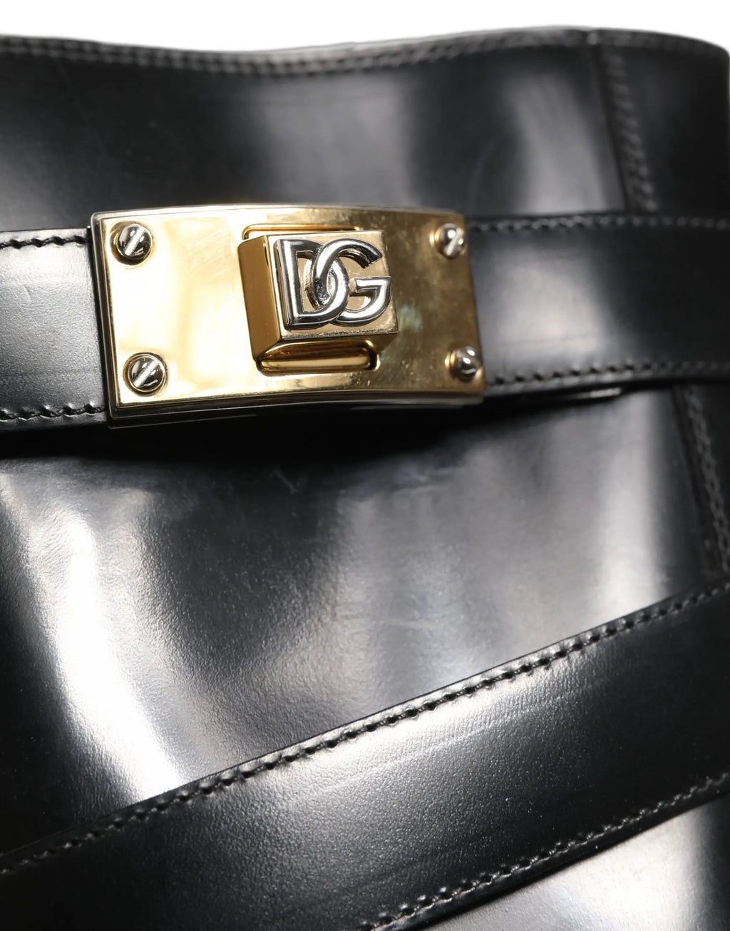 Bottes mi-mollet Dolce & Gabbana en cuir noir avec plaque DG