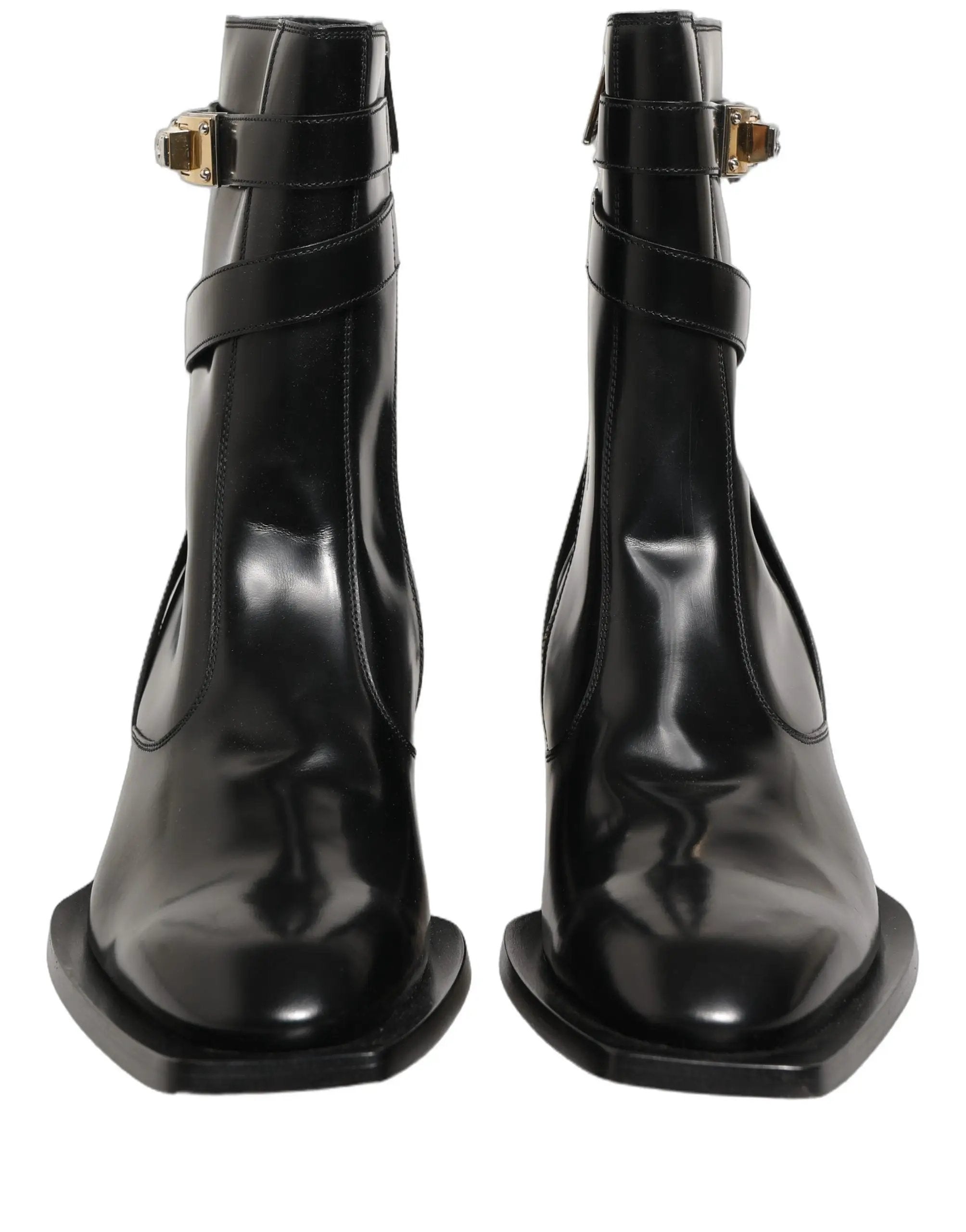 Bottes mi-mollet Dolce & Gabbana en cuir noir avec plaque DG
