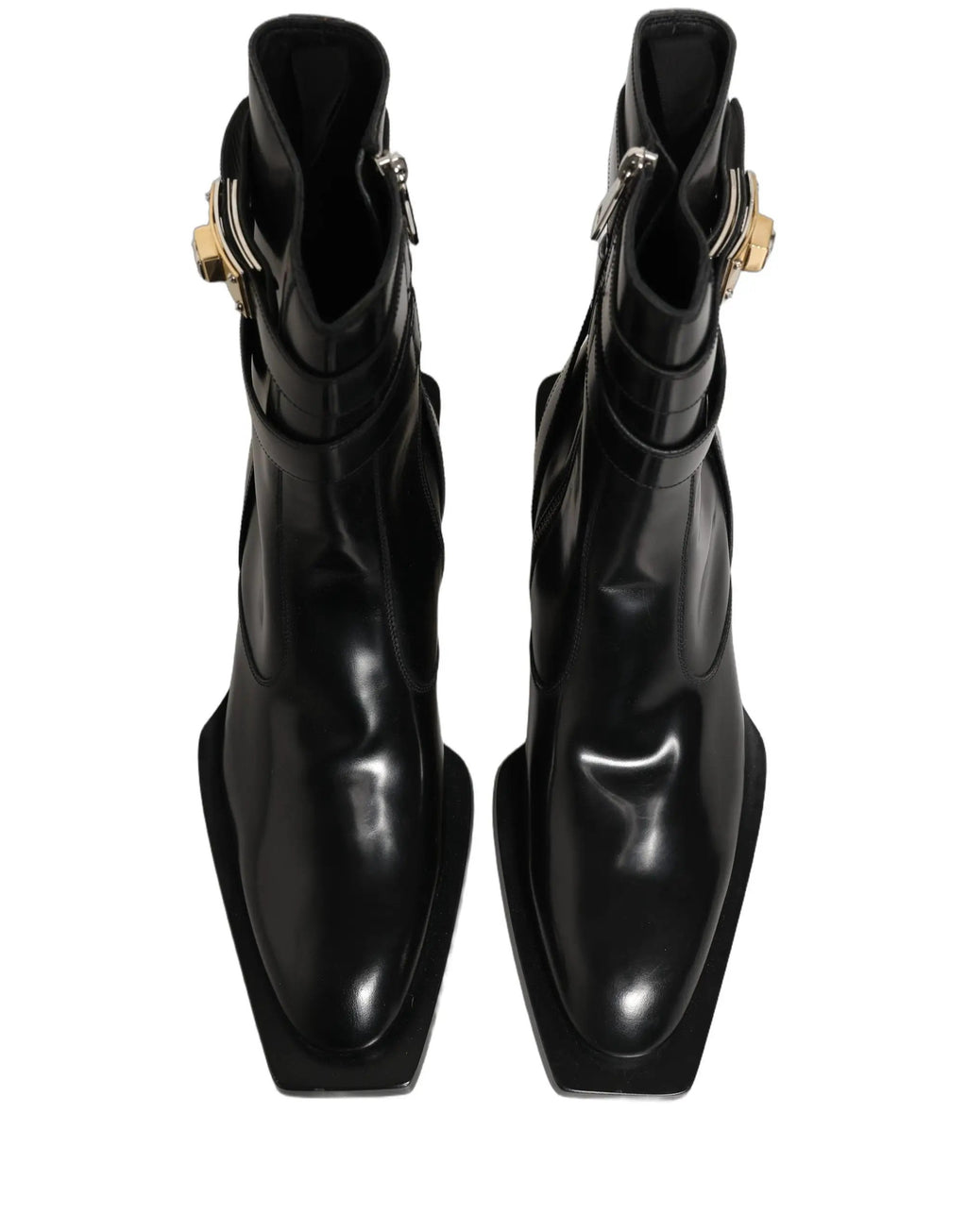 Bottes mi-mollet Dolce & Gabbana en cuir noir avec plaque DG