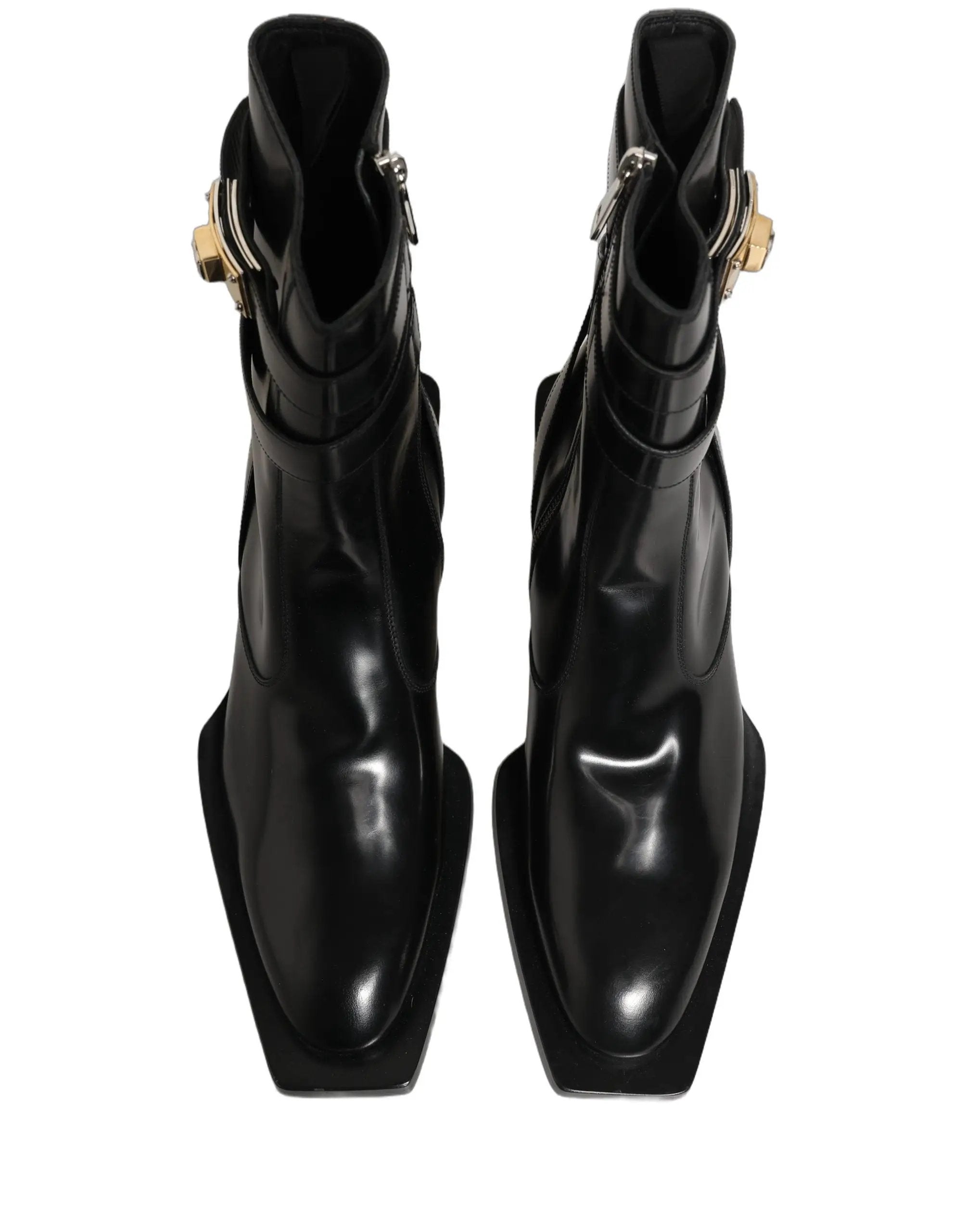 Bottes mi-mollet Dolce & Gabbana en cuir noir avec plaque DG