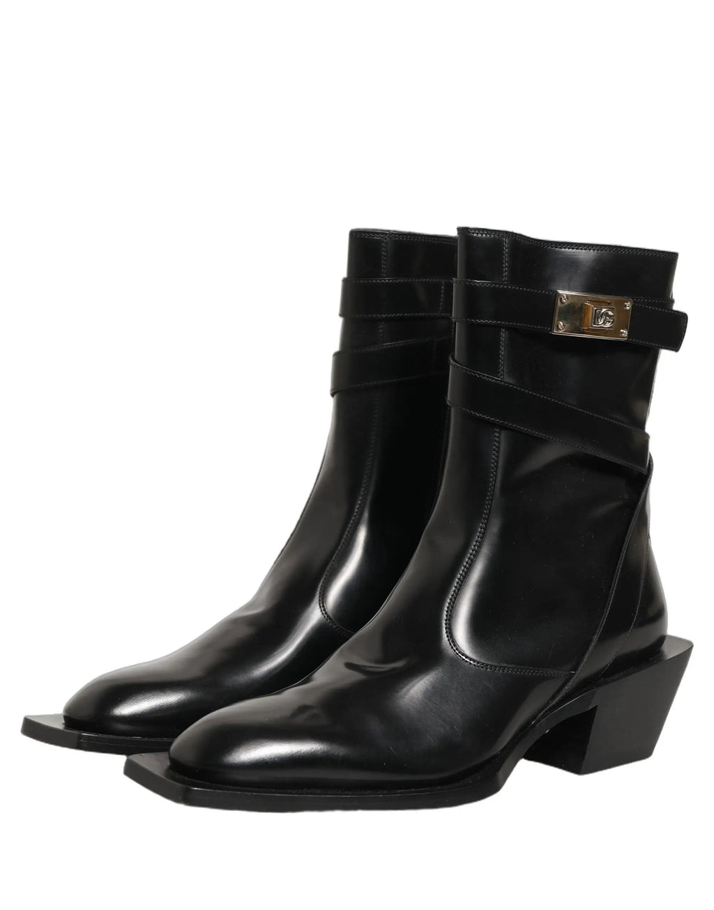 Bottes mi-mollet Dolce & Gabbana en cuir noir avec plaque DG