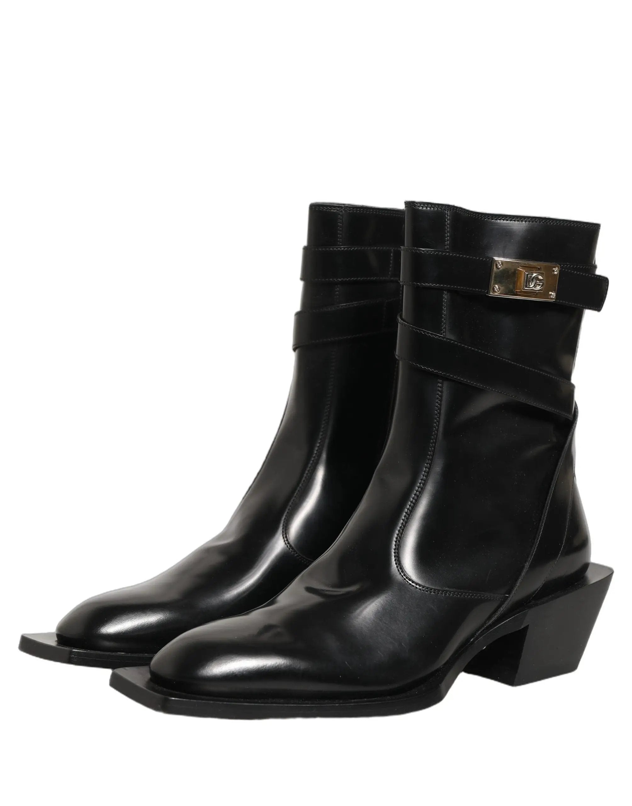 Bottes mi-mollet Dolce & Gabbana en cuir noir avec plaque DG