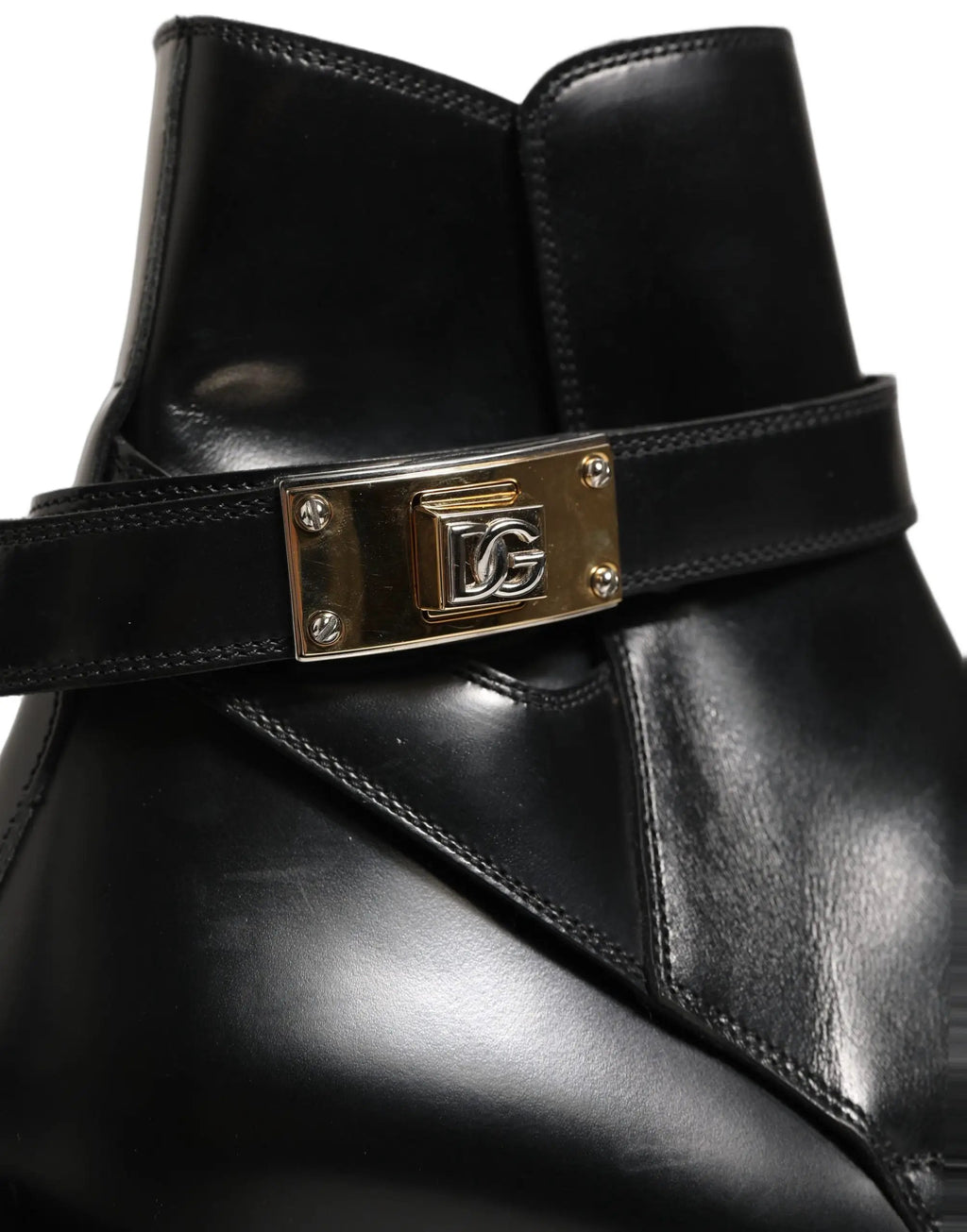 Dolce & Gabbana Black Leather DG Plaque Ankle Boots Shoes