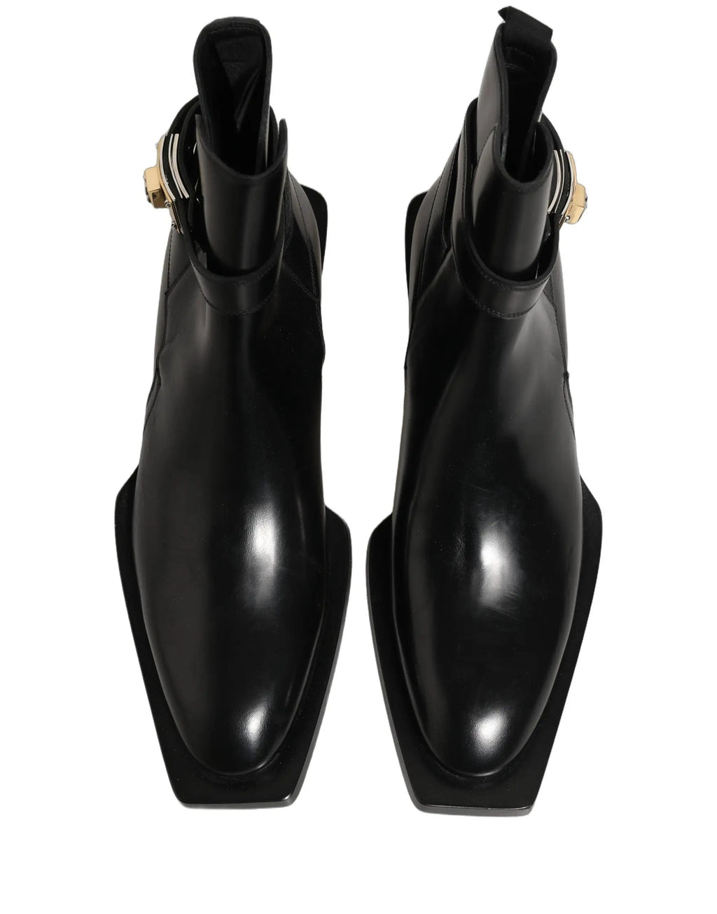 Dolce & Gabbana Black Leather DG Plaque Ankle Boots Shoes