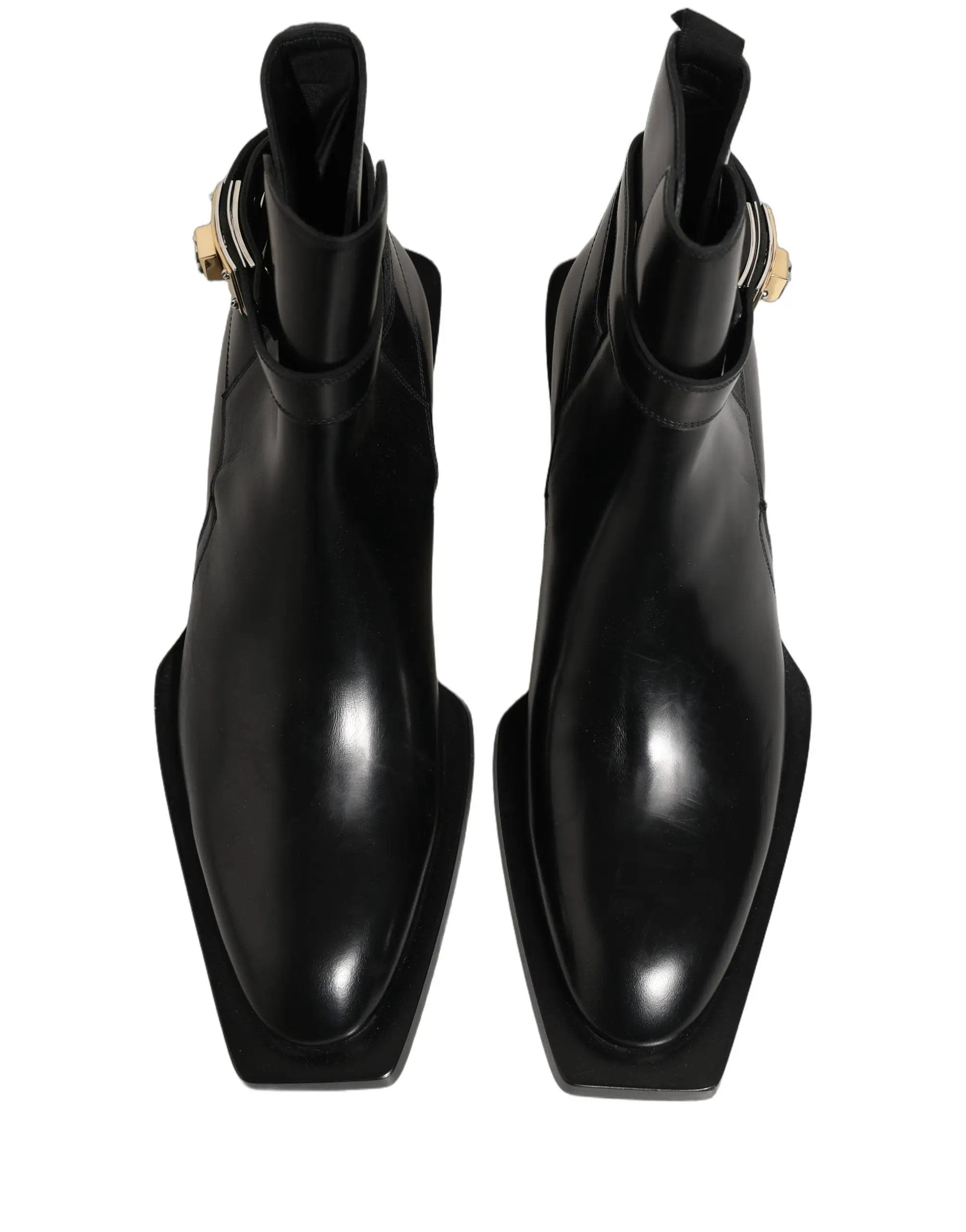 Dolce & Gabbana Black Leather DG Plaque Ankle Boots Shoes