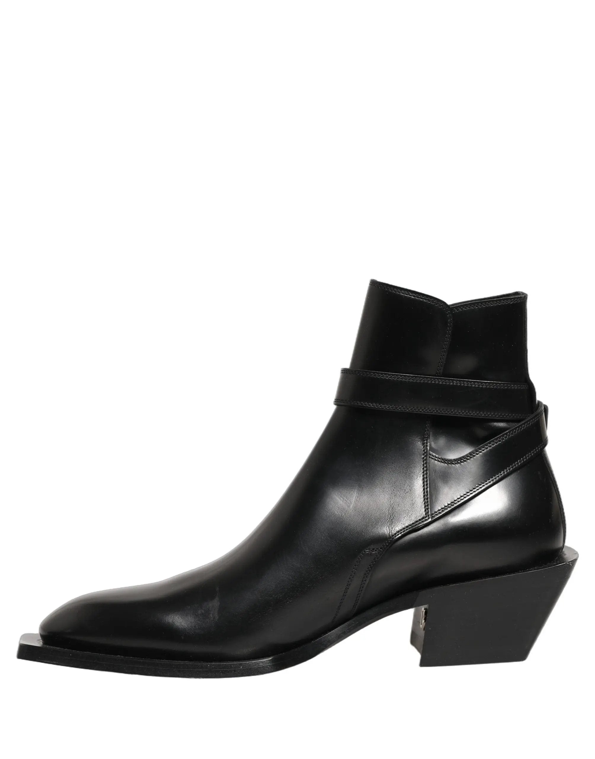 Dolce & Gabbana Black Leather DG Plaque Ankle Boots Shoes