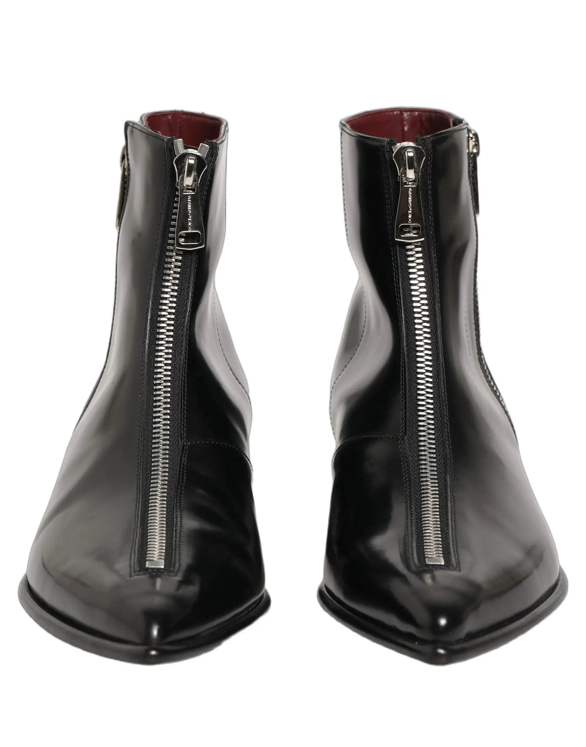 Bottes Homme Dolce & Gabbana en Cuir Noir avec Fermeture Éclair Mi-Mollet