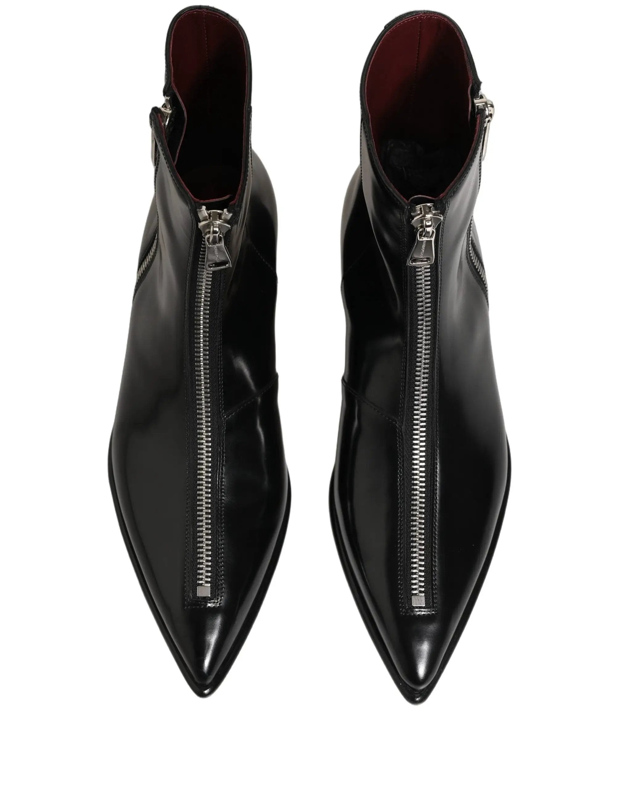 Bottes Homme Dolce & Gabbana en Cuir Noir avec Fermeture Éclair Mi-Mollet