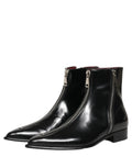 Bottes Homme Dolce & Gabbana en Cuir Noir avec Fermeture Éclair Mi-Mollet