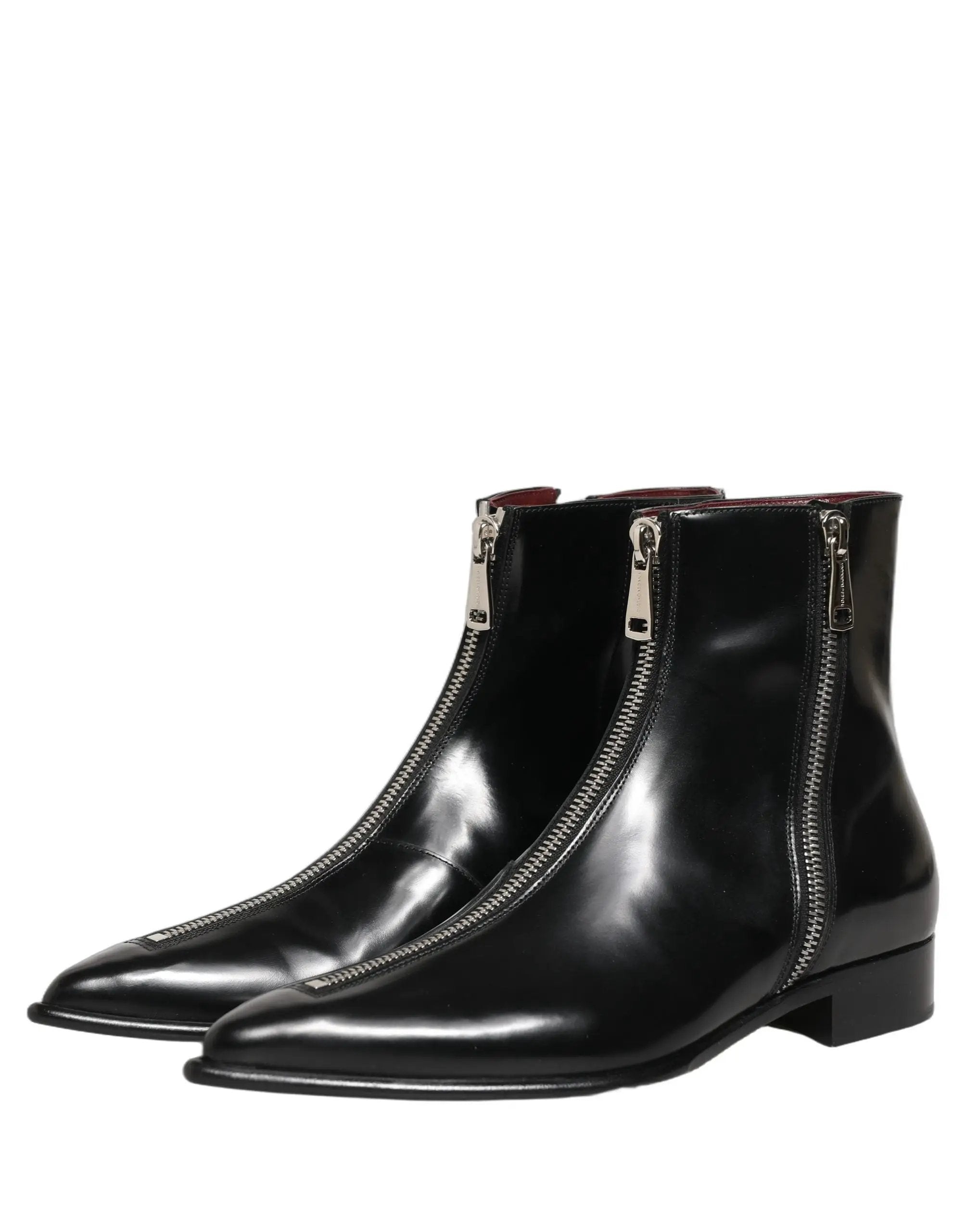 Bottes Homme Dolce & Gabbana en Cuir Noir avec Fermeture Éclair Mi-Mollet