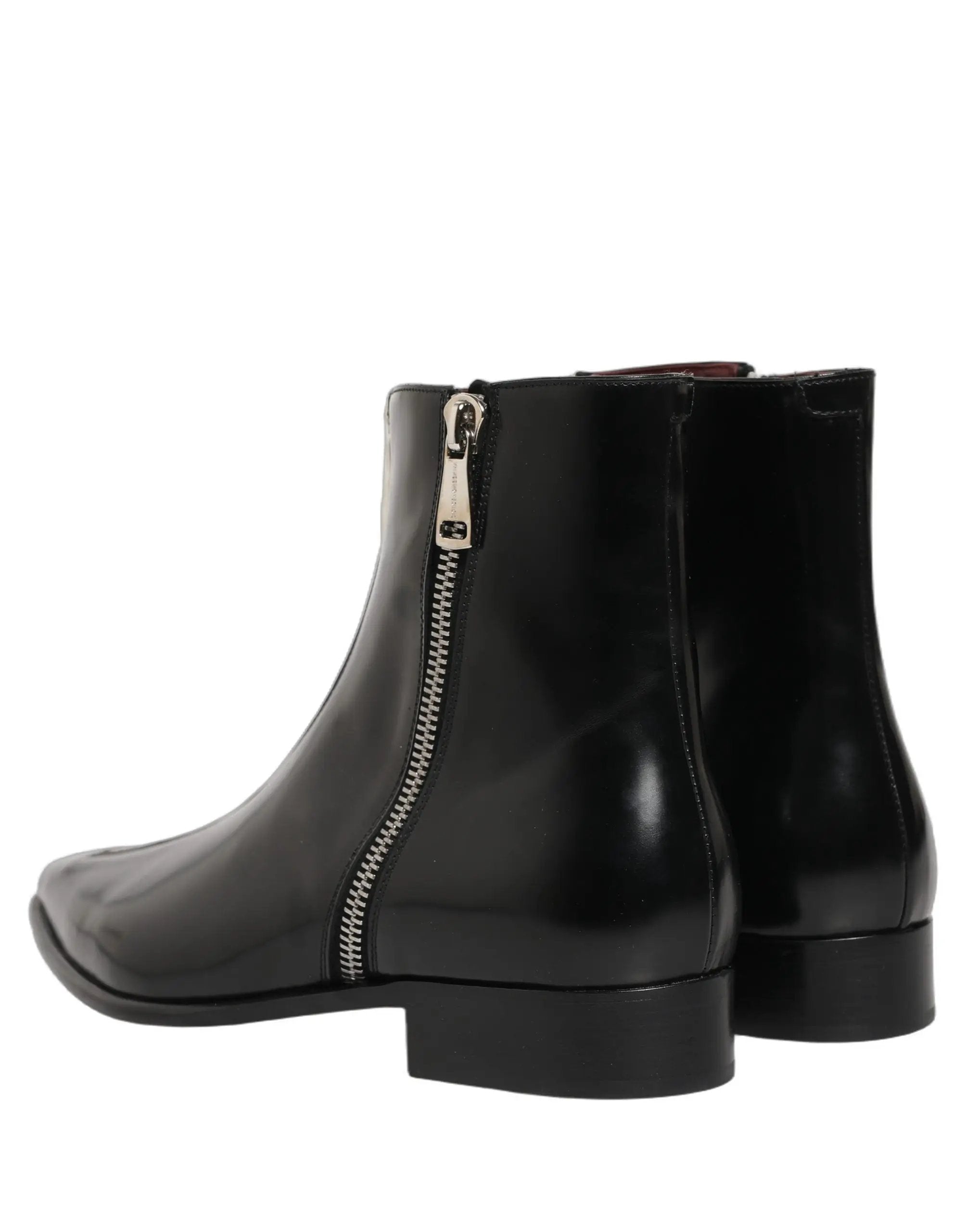 Bottes Homme Dolce & Gabbana en Cuir Noir avec Fermeture Éclair Mi-Mollet