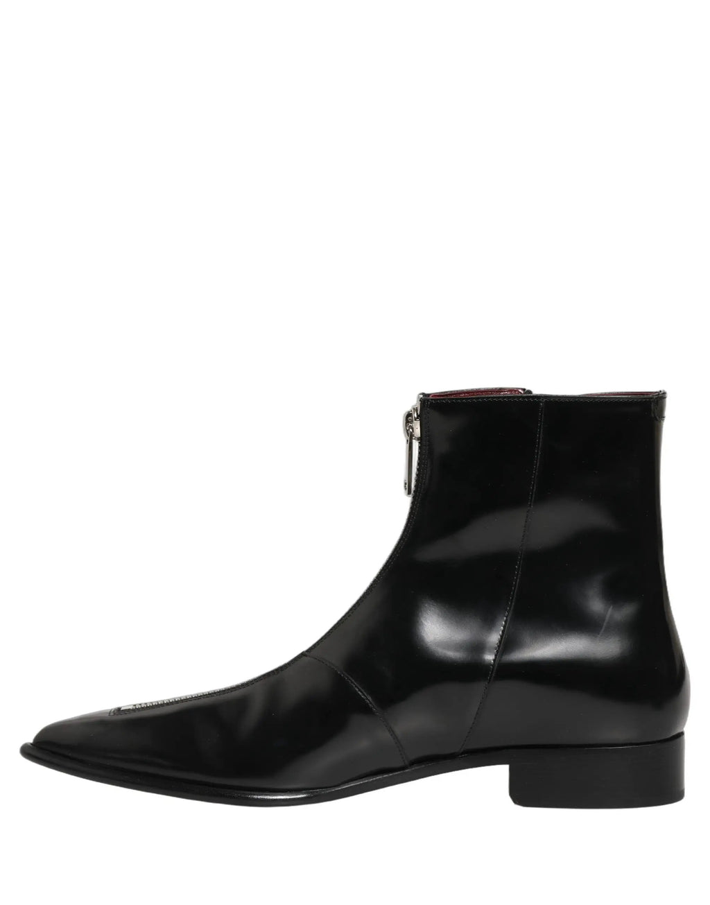 Bottes Homme Dolce & Gabbana en Cuir Noir avec Fermeture Éclair Mi-Mollet