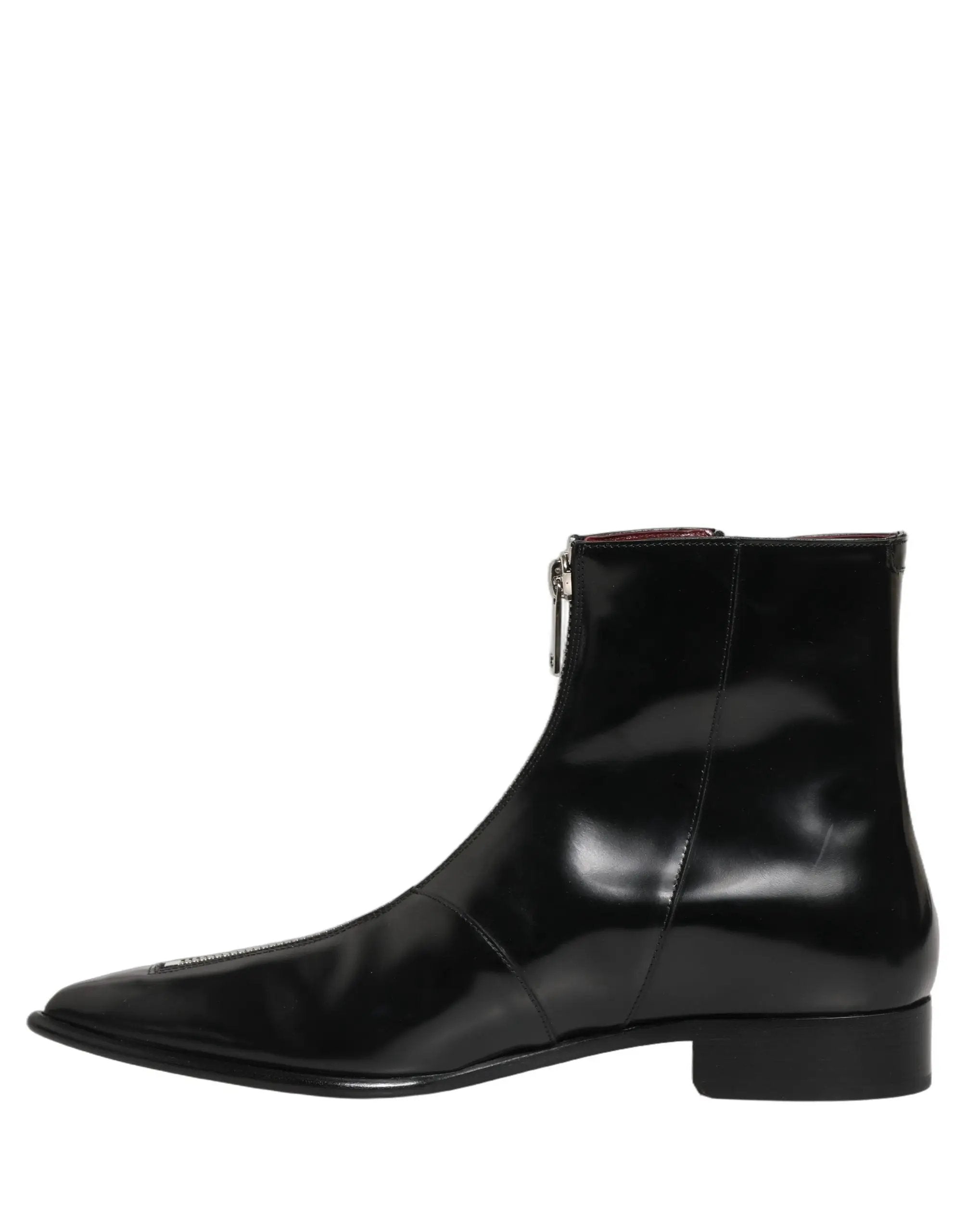 Bottes Homme Dolce & Gabbana en Cuir Noir avec Fermeture Éclair Mi-Mollet