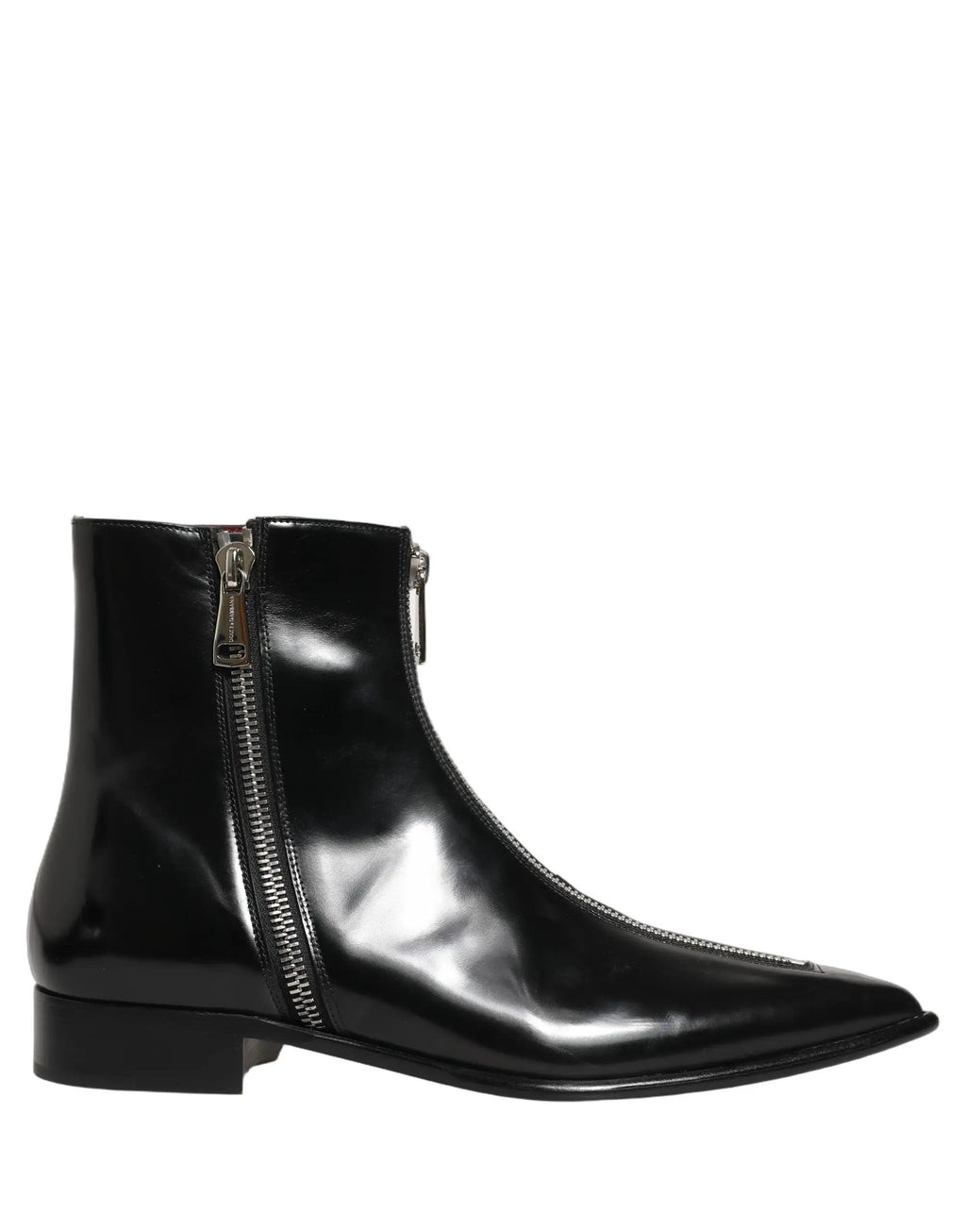 Bottes Homme Dolce & Gabbana en Cuir Noir avec Fermeture Éclair Mi-Mollet
