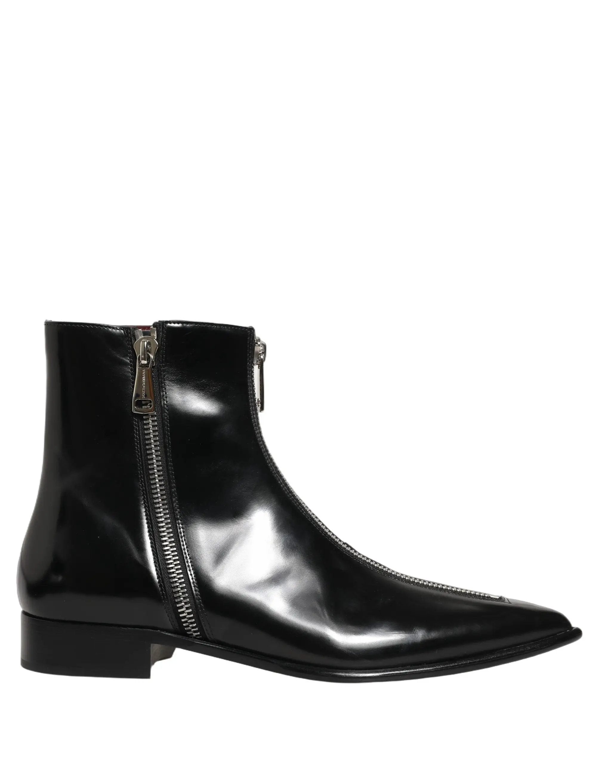 Bottes Homme Dolce & Gabbana en Cuir Noir avec Fermeture Éclair Mi-Mollet