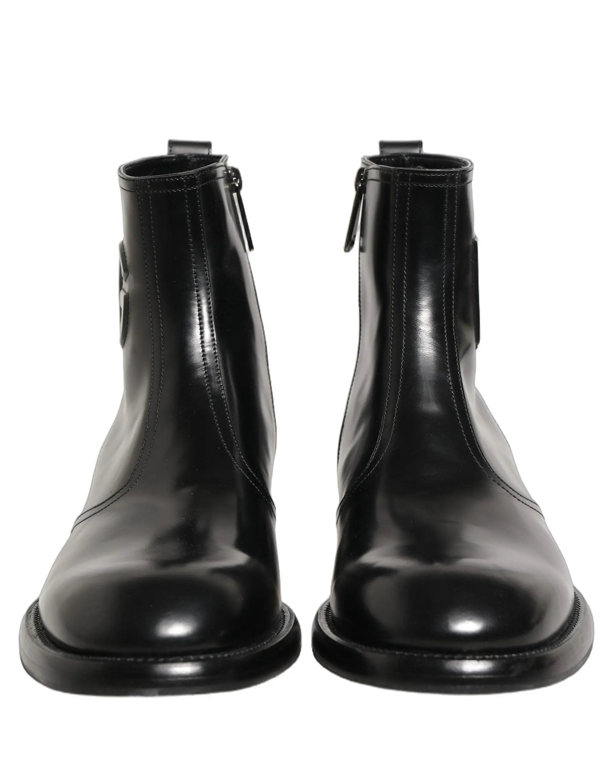 Bottes Chelsea Dolce & Gabbana en cuir noir avec logo embossé