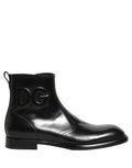 Bottes Chelsea Dolce & Gabbana en cuir noir avec logo embossé