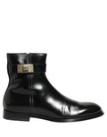 Dolce & Gabbana Black Leather Logo Buckle Mid Calf Boots Shoes