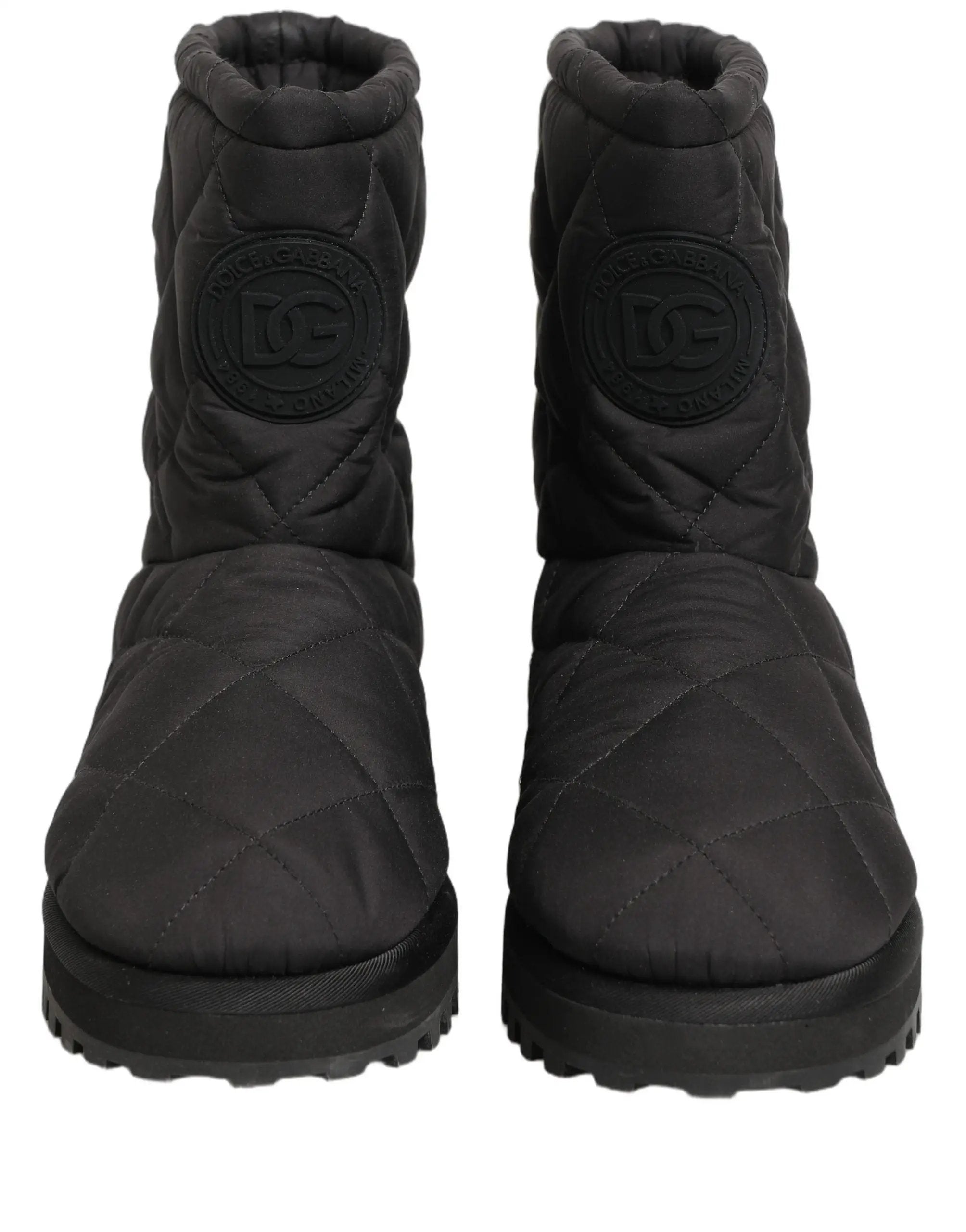 Dolce & Gabbana Black Quilted Effect Mid Calf Boots Shoes