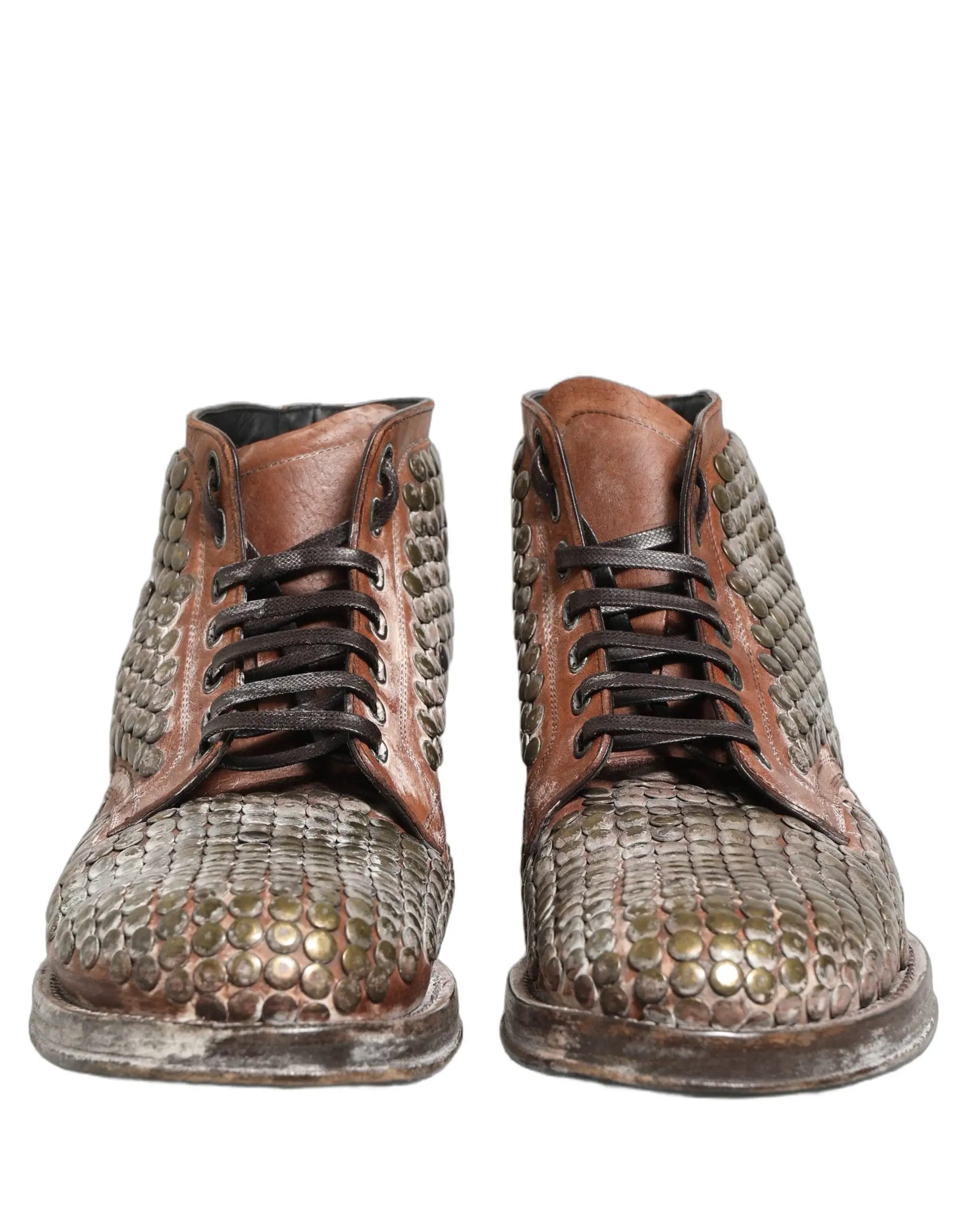 Chaussures Bottines Dolce & Gabbana en cuir marron cloutées, modèle défilé