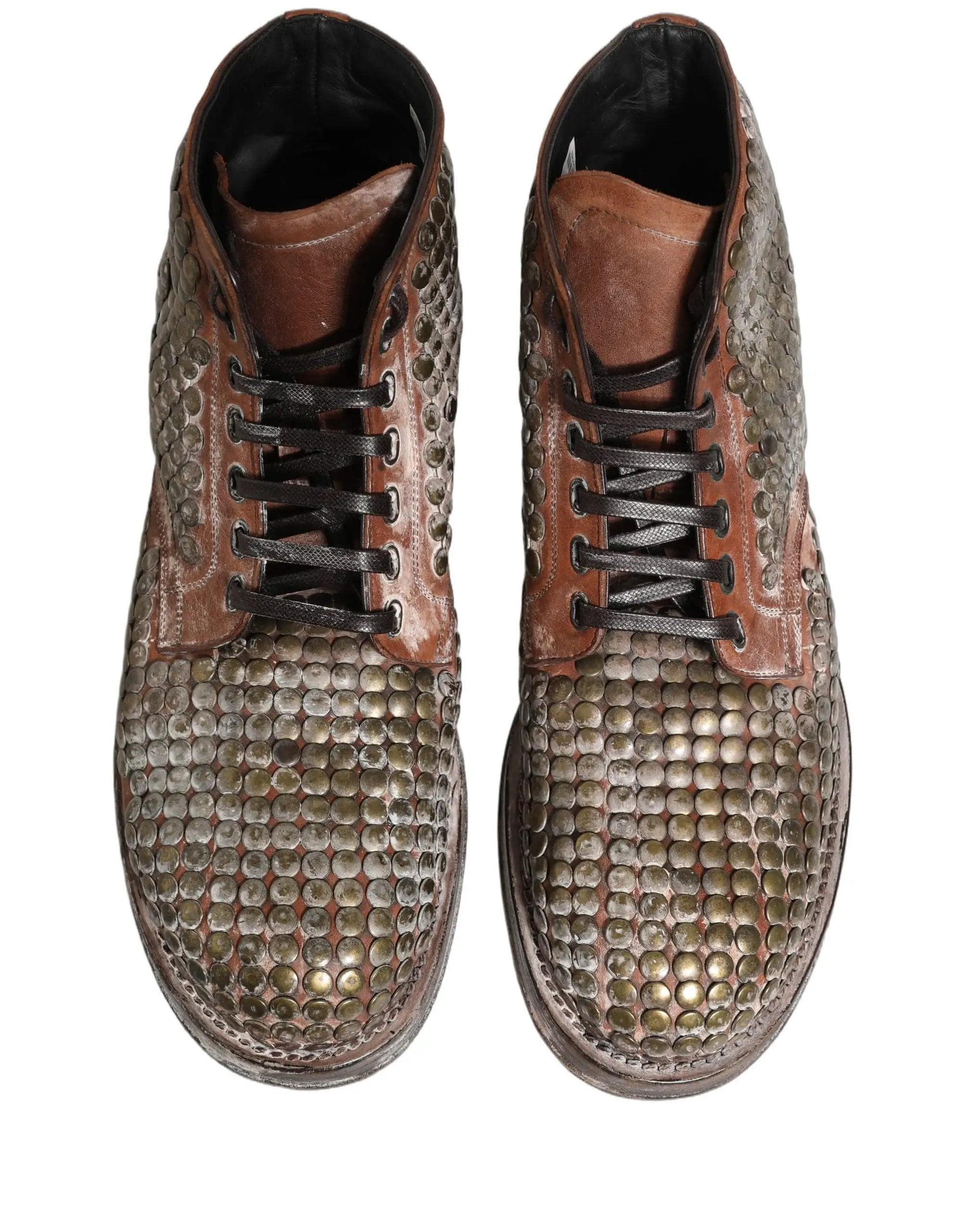 Chaussures Bottines Dolce & Gabbana en cuir marron cloutées, modèle défilé